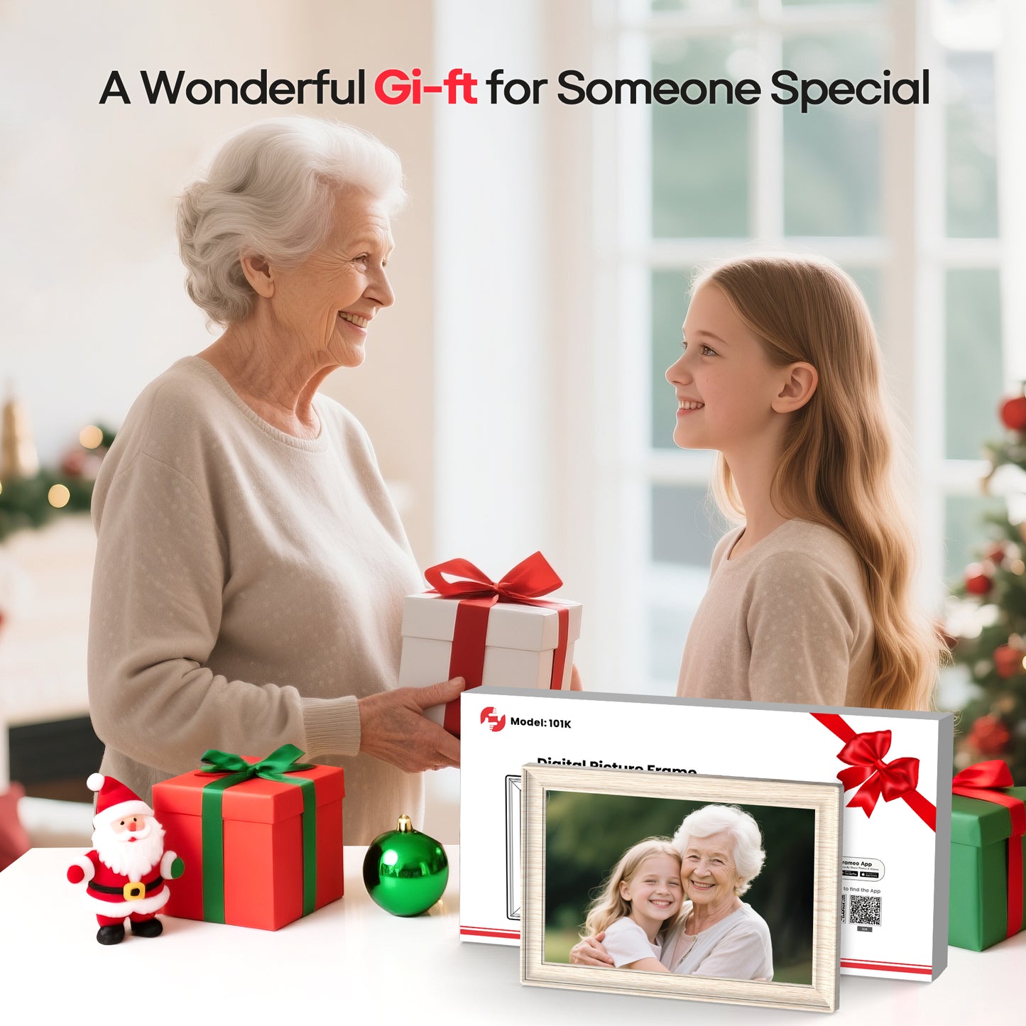 Frameo 10.1" WiFi Digital Picture Frame with 32GB Memory, 1280 x 800 IPS HD Touch Screen Electronic Photo Frame, Auto-Rotate, Slideshow, Share Photos/Video Remotely Anywhere White Wood Grain