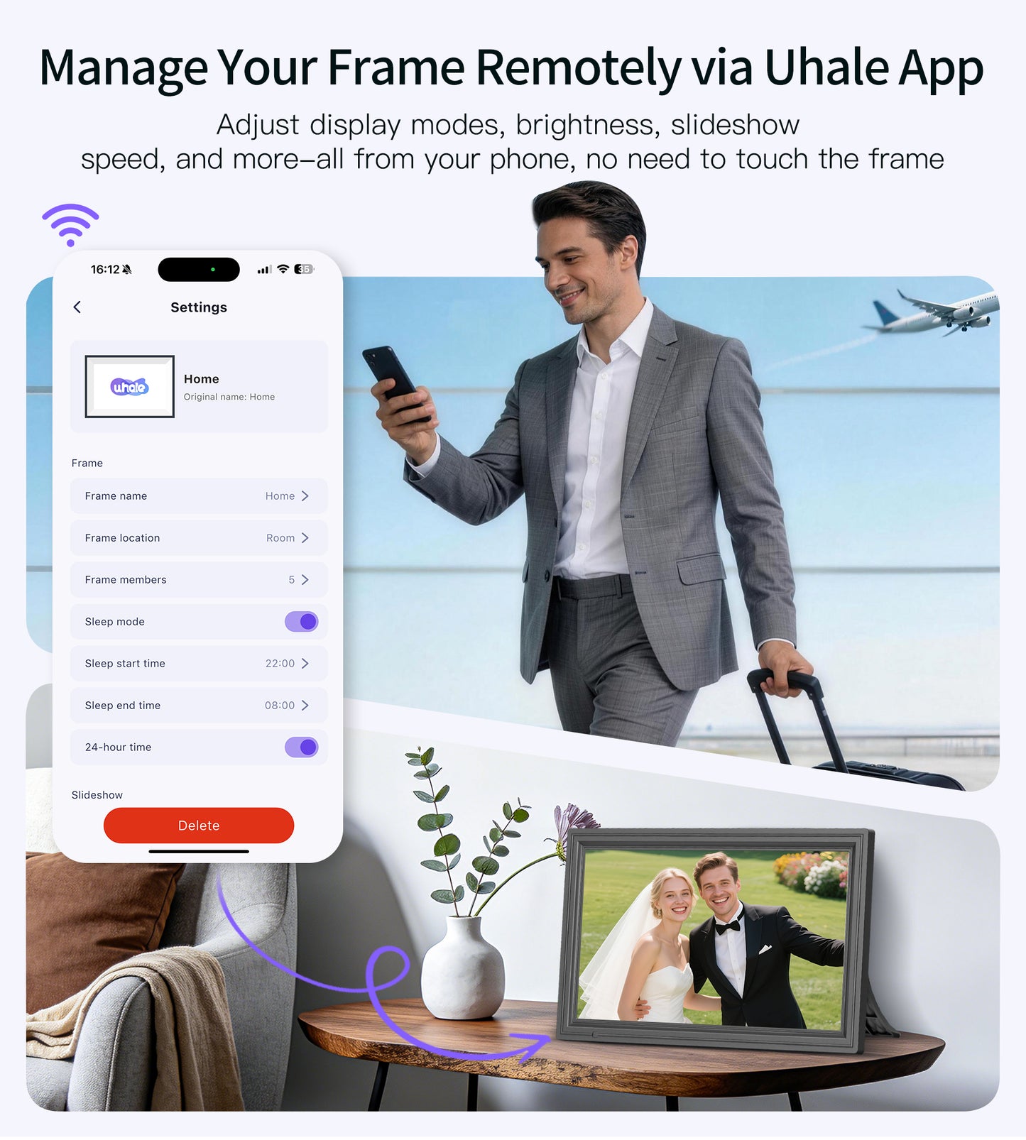 64GB 15.6" Large Digital Picture Frame, Uhale WiFi Electronic Photo Frames with 1920 x 1080 FHD IPS Touch Screen, Support Auto-Rotate Wall Mounted SD&USB Card, Share Photos/Videos from Phone Instantly