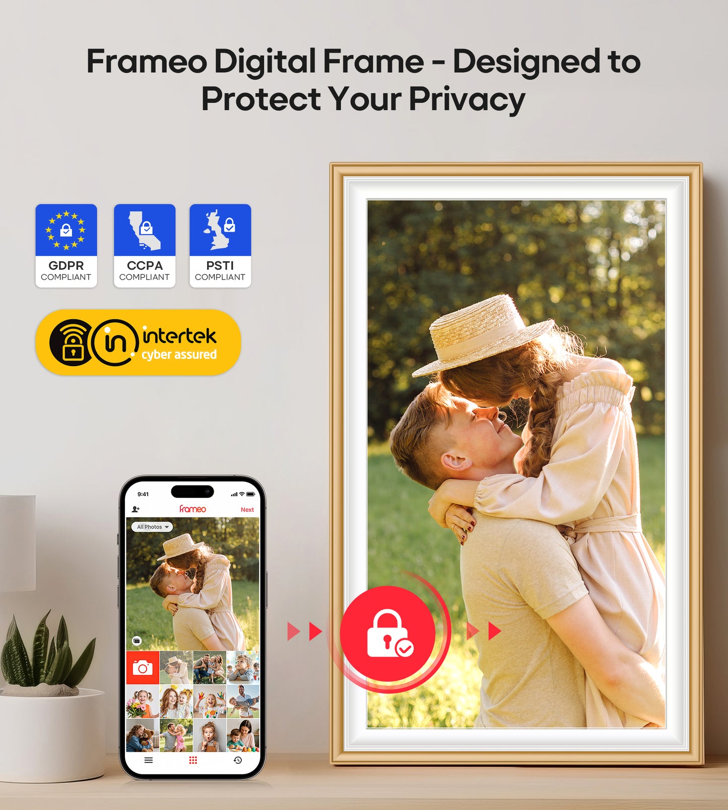 64GB Frameo 15.6" Digital Picture Frame Large 1920 x 1080 IPS FHD Touch Screen WiFi Electronic Photo Frames Share Moments Instantly Anywhere Best Gifts for Parents and Grandparents Golden White