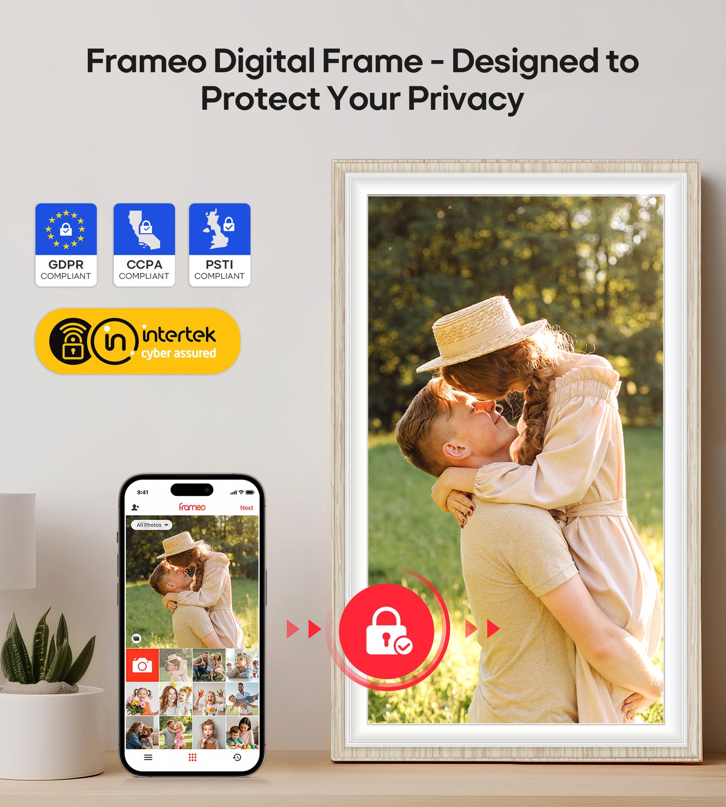 64GB Frameo 15.6" Digital Picture Frame Large 1920 x 1080 IPS FHD Touch Screen WiFi Electronic Photo Frames Share Moments Instantly Anywhere Best Gifts for Parents and Grandparents White Wood