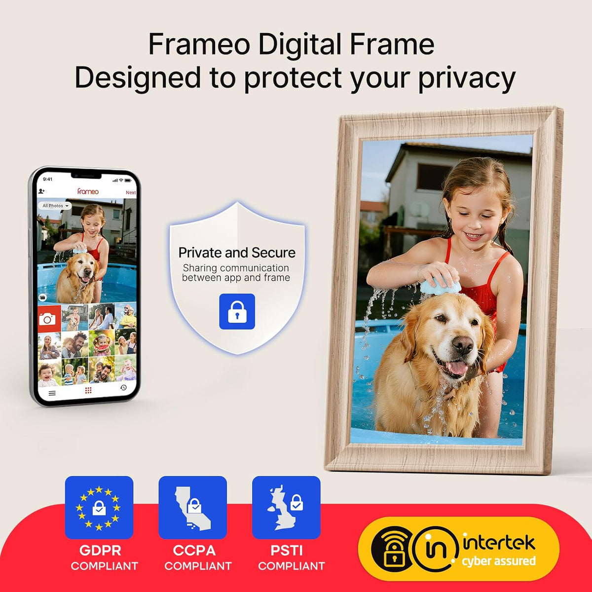 Frameo WLAN Digitaler Bilderrahmen 10,1 Zoll, HD 1280 * 800 IPS Touchscreen Elektronischer FotoRahmen mit 32GB Speicher, Auto Drehung, Einfache Weitergabe von Fotos Videos über Frameo App