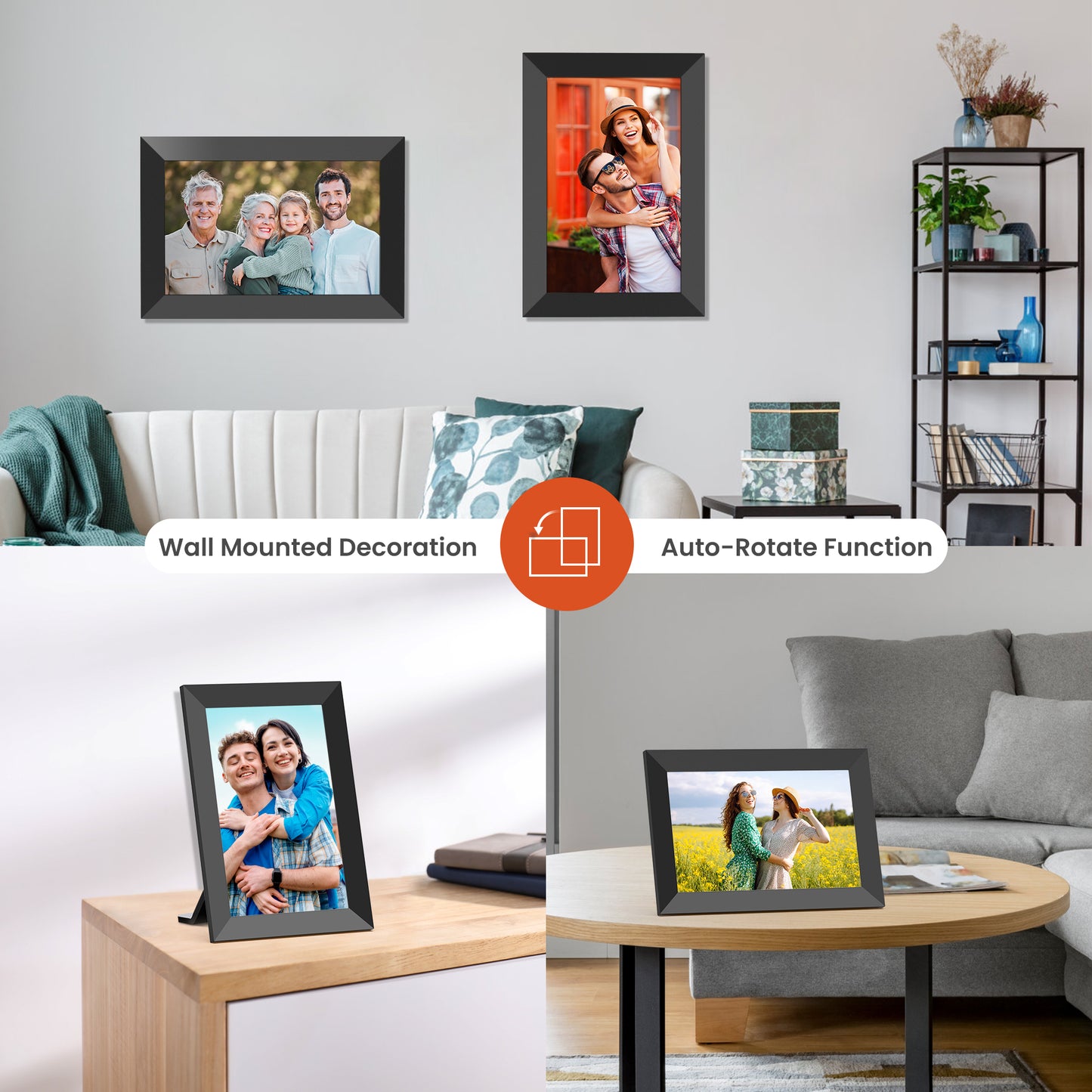 NUSICAN 10.1" WiFi Digital Picture Frame 2 Pack, IPS HD Smart Touch Screen Cloud Electric Photo Frame with 32GB Storage, SlideShow, Auto-Rotate, Share Photos & Videos instantly, Best Gift choices!