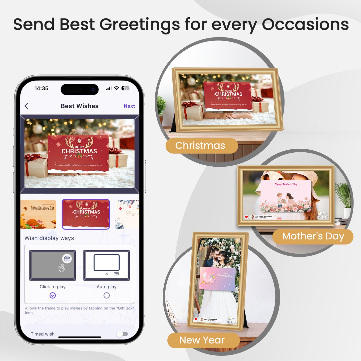 Uhale WiFi Digital Picture Frame, RCA 10.1 Inch Electric 1080p HD Touch Screen Photo Frame Digital with 32GB Memory, USB SD Slot, Auto Rotate, Wall Mountable, Share Photos/Videos Instantly (Gold)