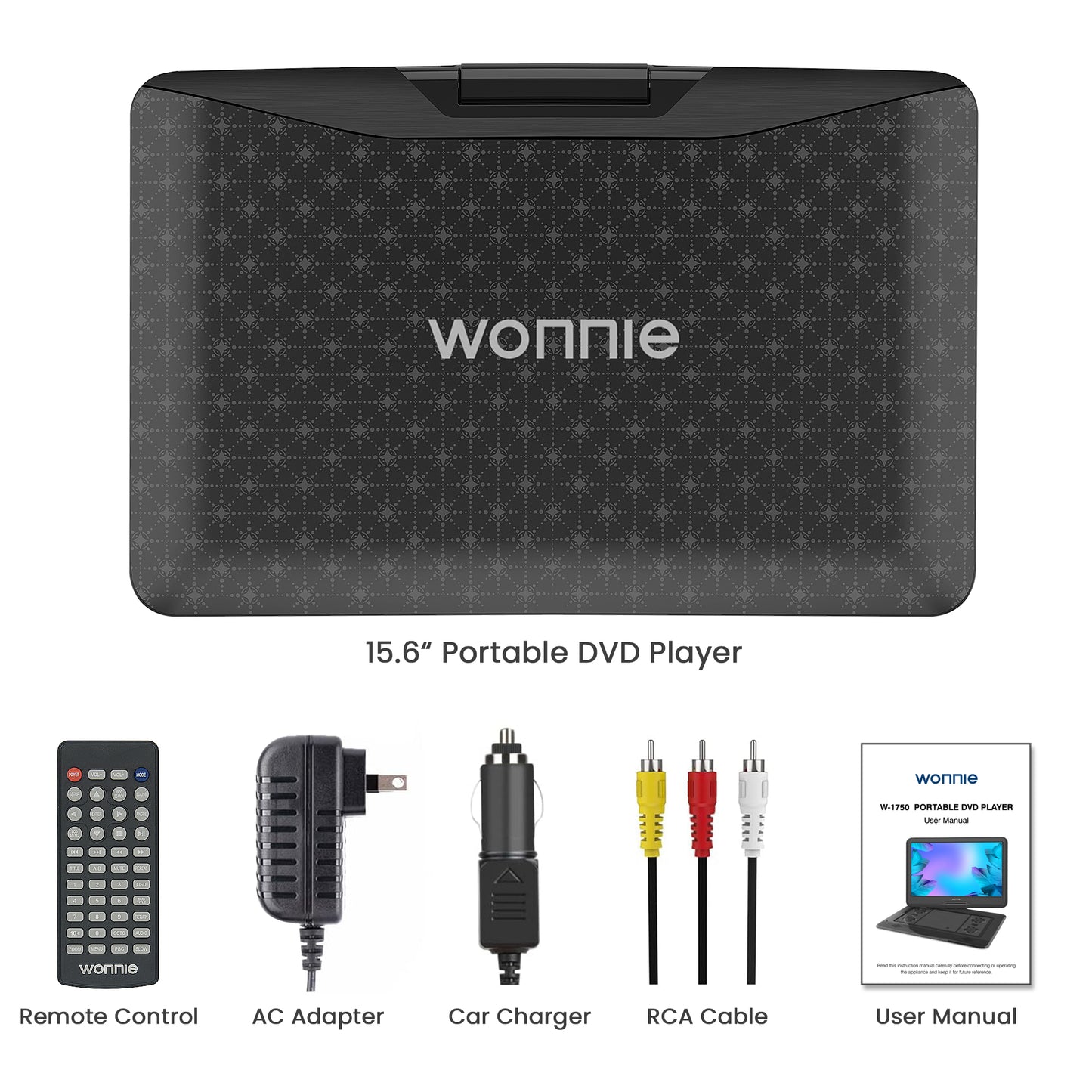 WONNIE 17.9" Portable DVD Player for Kids and Car, 15.6" Large HD Swivel Screen, Built in Rechargeable Battery with High Volume Speaker, Support USB/SD Card/Sync TV, Remote Control