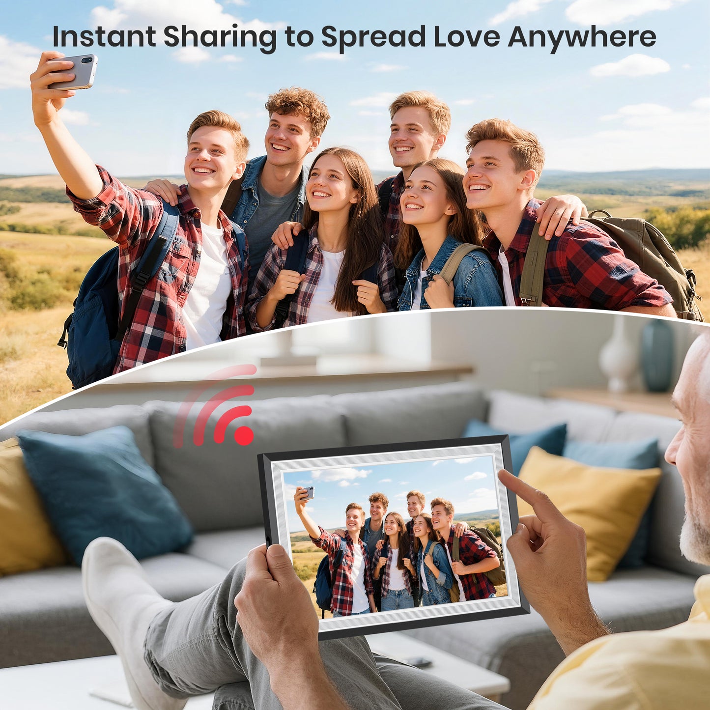 Girool Frameo 10.1” WiFi Digital Photo Frame with 3000mAh Battery, Electronic Picture Frame with IPS Touch Screen,Auto-Rotate, 32GB Storage, Share Moments Instantly via Frameo App from Anywhere