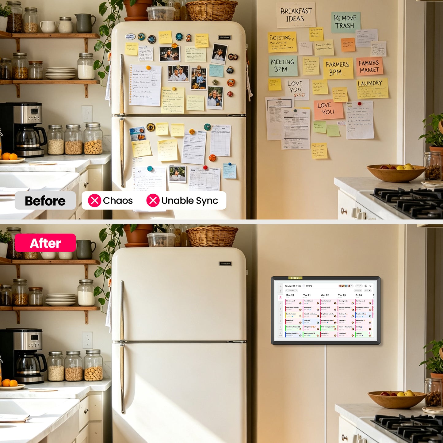 GIROOL 15.6" Digital Calendar-1920x1080 Full HD Touchscreen Family Planner & Calendar with Chore Chart & Meal Planner, Wall-Mountable (Black White)