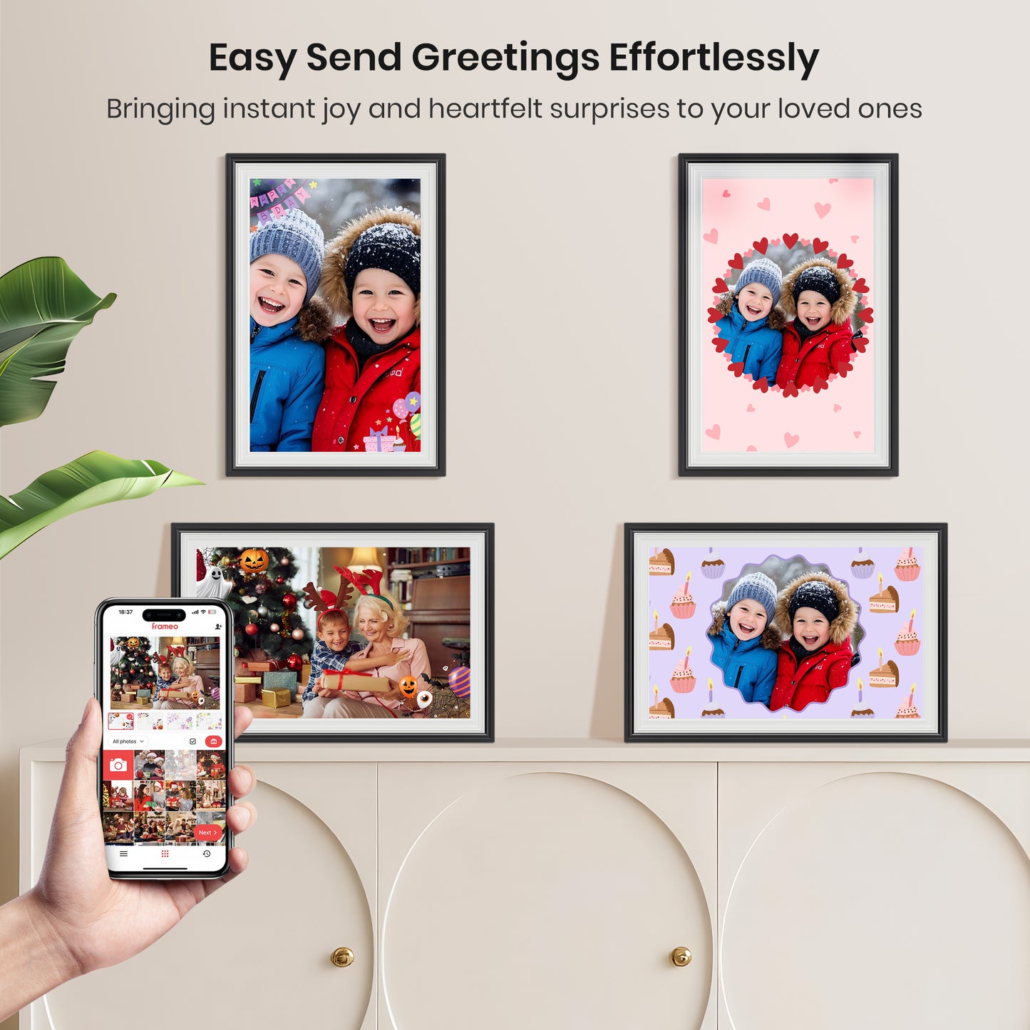 Frameo Digital Photo Frame 10.1inch NUSICAN WiFi Electric Picture Frame with 1280 x 800 HD Touch Screen 32GB Memory, Support Auto Rotate Wall Mountable, Share from Phone App Instantly