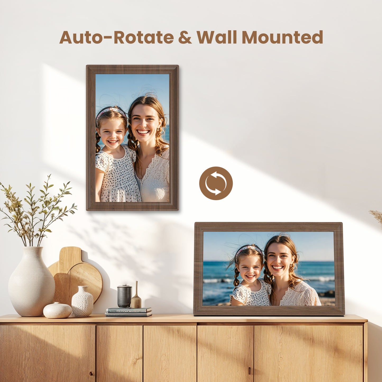 TEMASH Frameo 15.6 Inch WiFi Digital Picture Frame Woodgrain Large Digital Photo Frame 64GB Storage 1920×1080 IPS FHD Touchscreen Auto Rotate Share Video Picture Instantly via App Gifts for Family