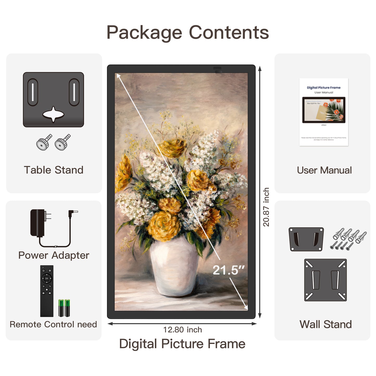 Uhale 21.5 Inch Large Digital Picture Frame WiFi with Remote Control, 1920 x 1080 FHD IPS No Touch Screen Electronic Photo Frames with 64GB, Support SD USB, Share Photos Videos Instantly