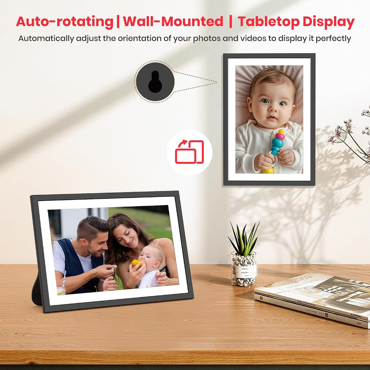 Frameo WLAN Digitaler Bilderrahmen 10,1 Zoll, 1920 * 1200P 2K Touchscreen 64GB Speicher Elektronischer FotoRahmen, Auto Drehung, Einfache Weitergabe von Fotos Videos über Frameo App