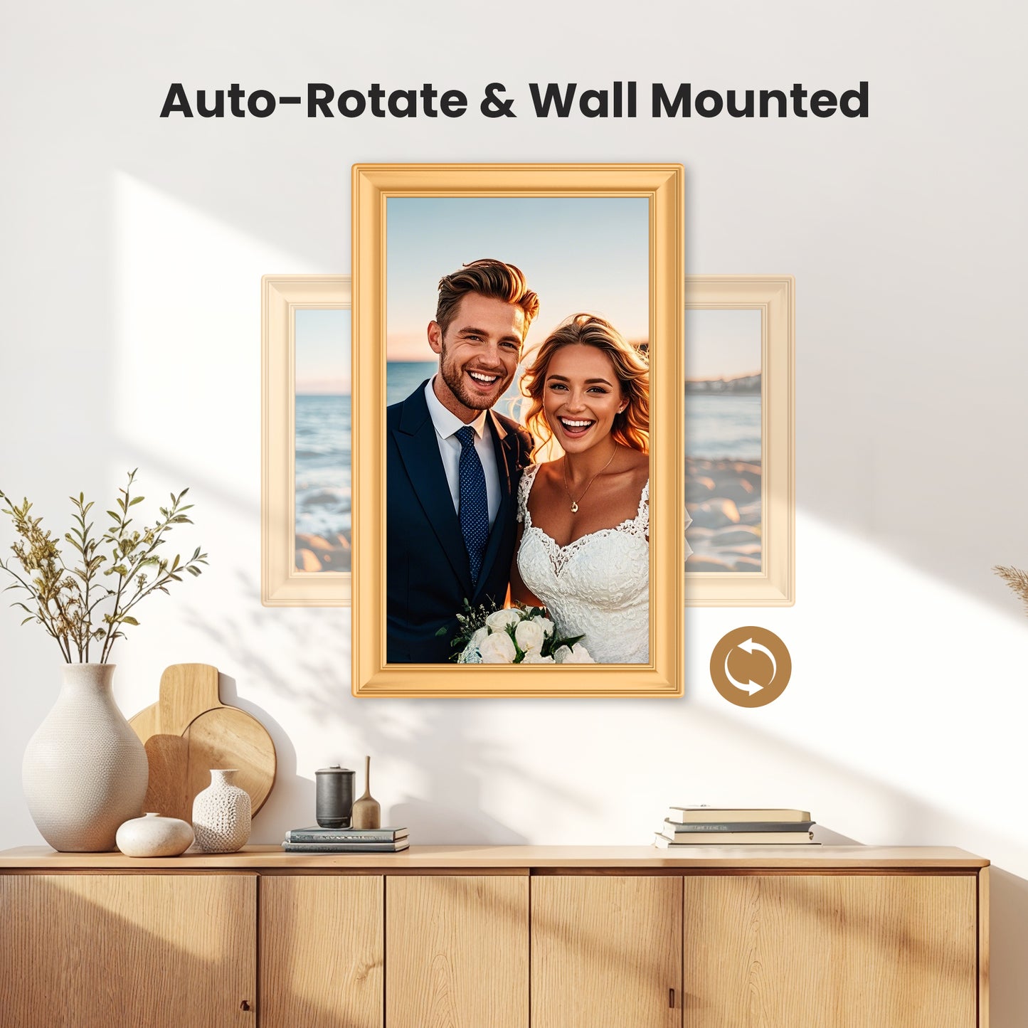 TEMASH Frameo 15.6 Inch WiFi Digital Picture Frame Gold Large Digital Photo Frame 64GB Storage 1920×1080 IPS FHD Touchscreen Auto Rotate Share Video Picture Instantly via App Gifts for Family