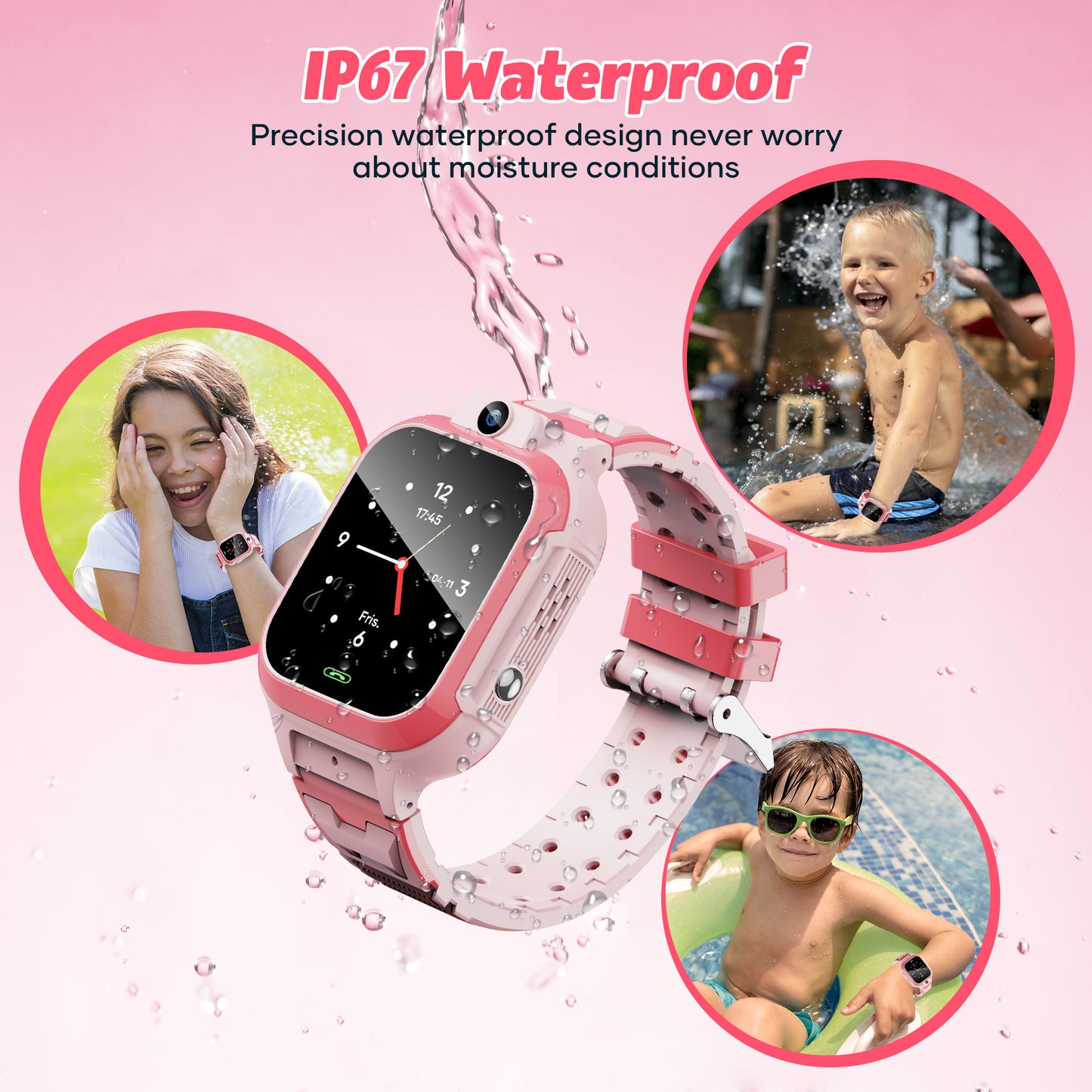 4G Smart Watch for Kids, GPS Tracker Smartwatch with Real Time Location Two Way Video Call Voice Chat, HD Touch Screen Camera SOS Alarm Clock Pedometer wrist Watch for Girls Gift（Pink）