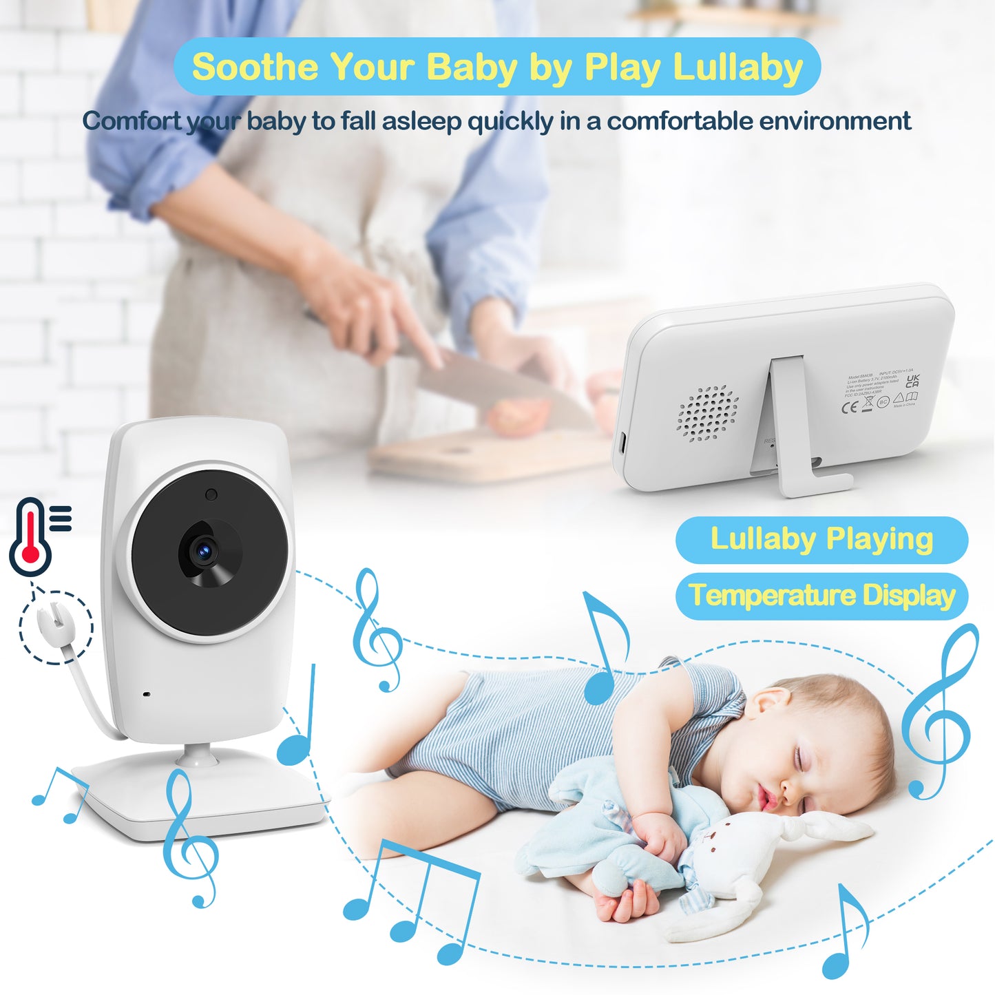 Baby Monitor with Camera and Audio, Video Baby Surveillance System with 3.2” HD Screen, Night Vision, 2 Way Talk, Temperature Sensor, Portable Indoor Home Security Camera with Monitor