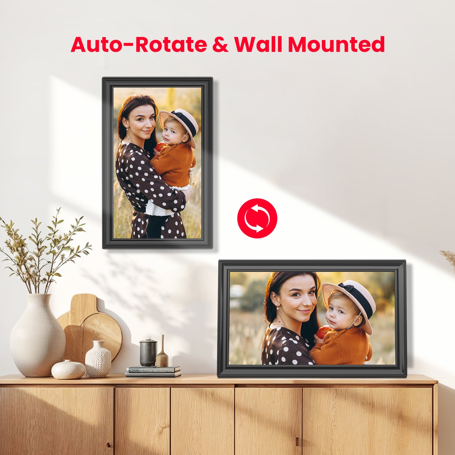 Frameo Digital Picture Frame, TEMASH 15.6 Inch Large Digital Photo Frame WiFi with 32GB Storage, 1920*1080 FHD IPS Touchscreen Auto Rotate, Easy to Share Photos Videos, Black