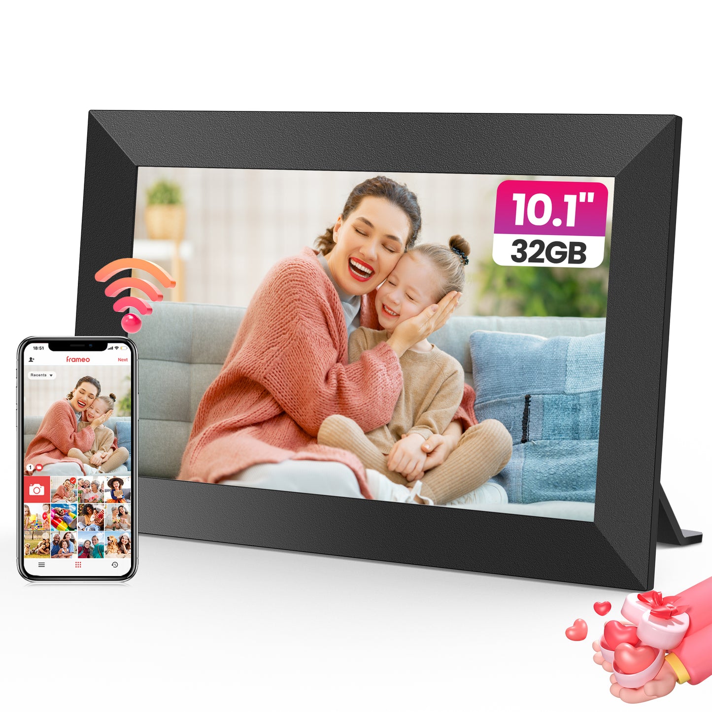 RICILAR Frameo WiFi Digital Picture Frame, 10.1-inch Electronic Photo Frame with IPS Touch Screen, 32GB Storage, Auto-Rotate, Wall Mountable, Ideal Gift Selection!