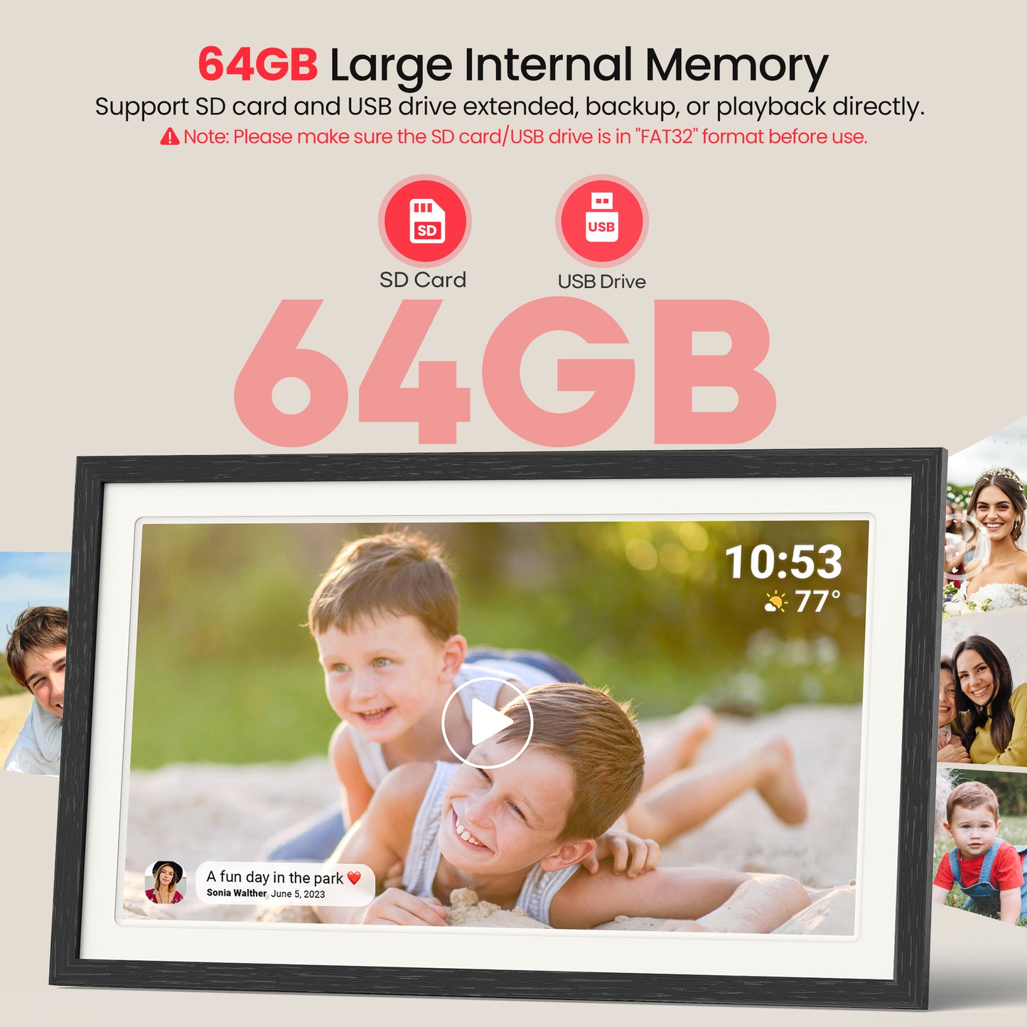 Frameo 21.5 Inch WiFi Digital Photo Frame with 64GB Memory, 1920x1080 FHD IPS Touchscreen Digital Picture Frame, Auto-Rotate, Instant Photo & Video Sharing via Frameo App