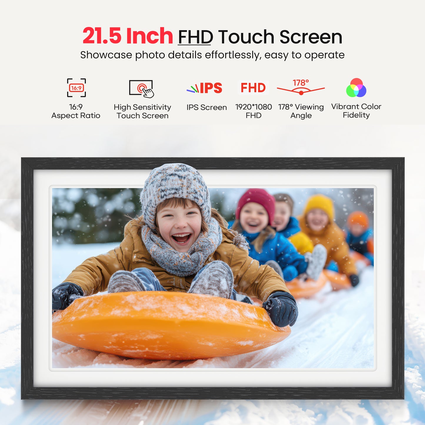 Frameo 21.5 Inch WiFi Digital Photo Frame with 64GB Memory, 1920x1080 FHD IPS Touchscreen Digital Picture Frame, Auto-Rotate, Instant Photo & Video Sharing via Frameo App