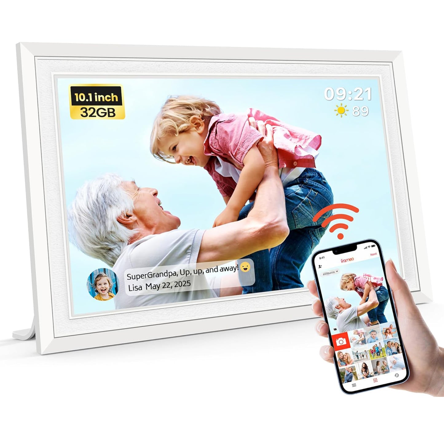 BIGASUO WiFi Digital Photo Frame 10.1 Inch with Frameo App - 1280x800 HD IPS Touch Screen Picture Frame Electronic, 32GB Memory, Auto Rotate, Wall Mountable, Digital PictureFrame for Sharing Photos and Videos