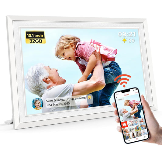 BIGASUO WiFi Digital Photo Frame 10.1 Inch with Frameo App - 1280x800 HD IPS Touch Screen Picture Frame Electronic, 32GB Memory, Auto Rotate, Wall Mountable, Digital PictureFrame for Sharing Photos and Videos