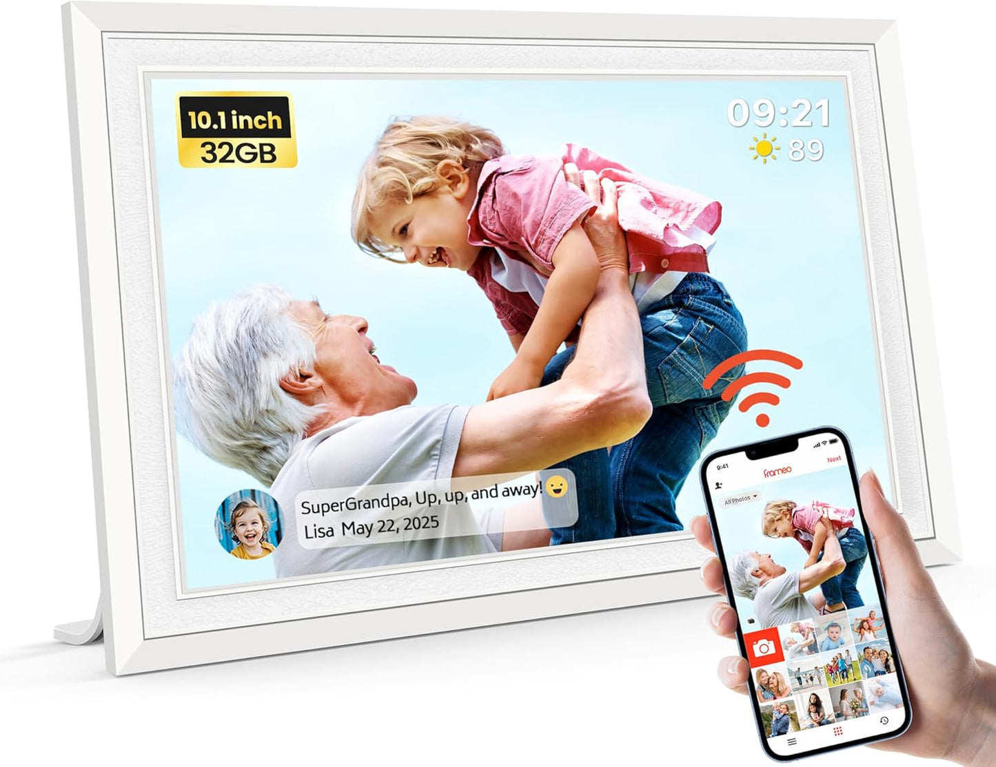 BIGASUO WiFi Digital Photo Frame 10.1 Inch with Frameo App - 1280x800 HD IPS Touch Screen Picture Frame Electronic, 32GB Memory, Auto Rotate, Wall Mountable, Digital PictureFrame for Sharing Photos and Videos