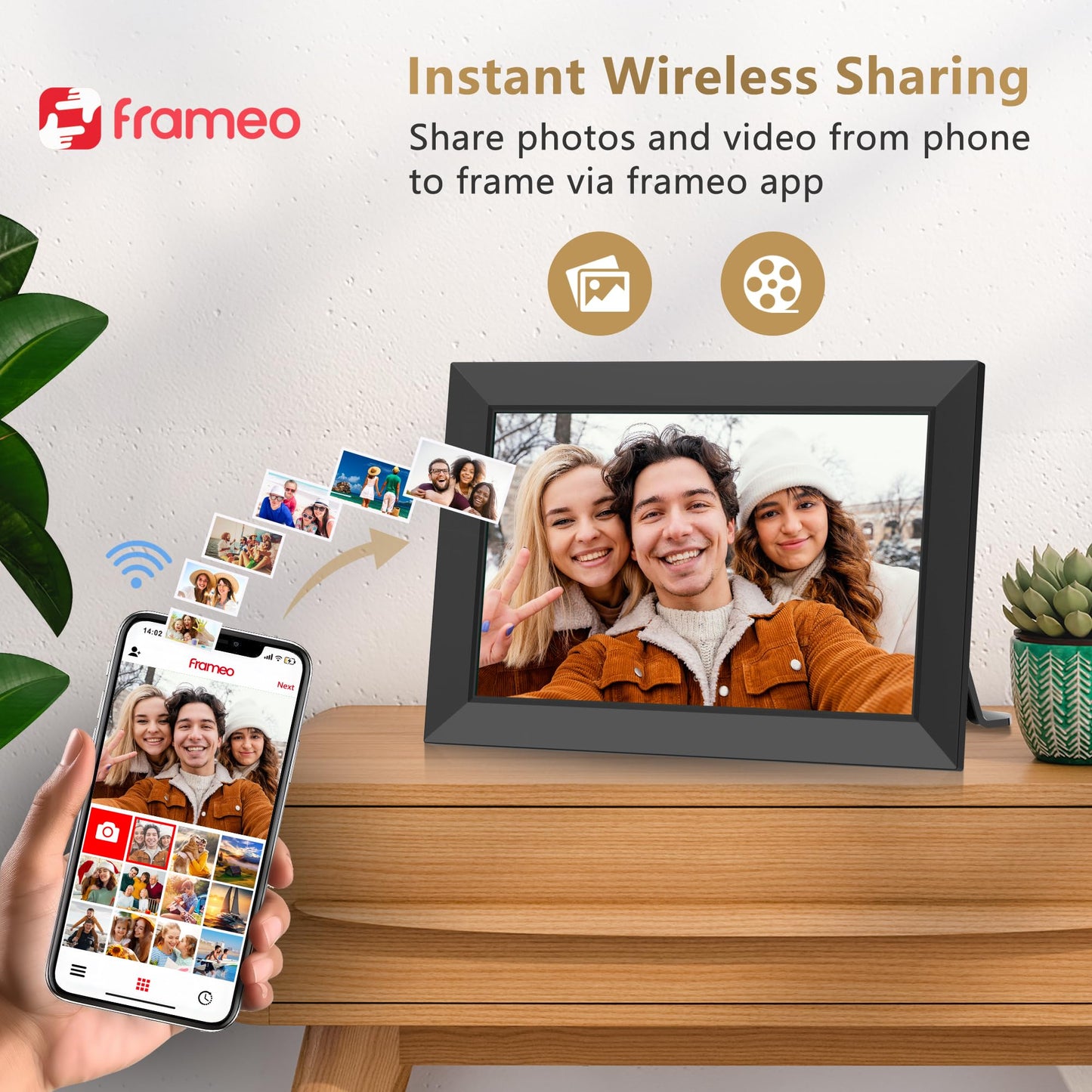 Frameo WiFi Digital Picture Frame - 10.1 Inch 1280x800 HD IPS Touch Screen Digital Photo Frame, 32GB Memory, Automatic Rotate, Wall Mountable, Easy Share Photos Videos Instantly, Best Choice for Gift