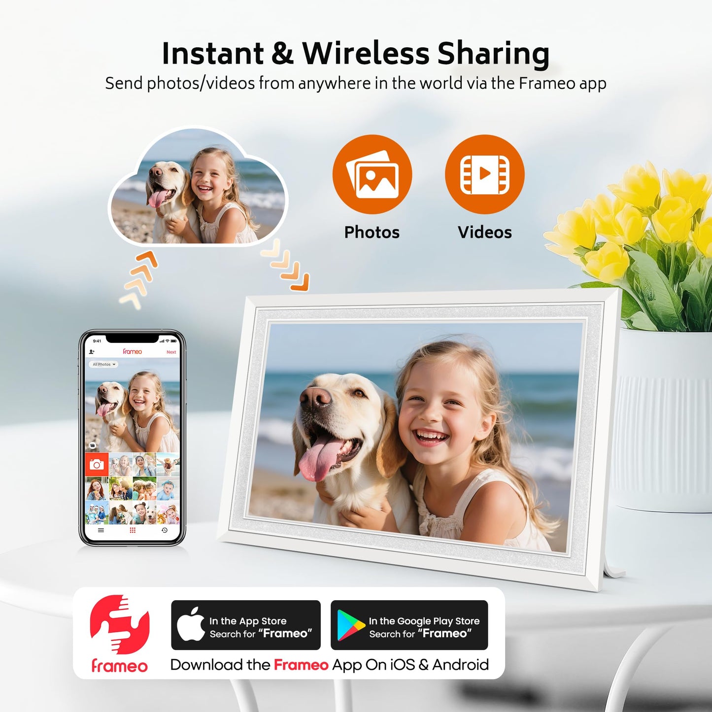 BIGASUO WiFi Digital Photo Frame 10.1 Inch with Frameo App - 1280x800 HD IPS Touch Screen Picture Frame Electronic, 32GB Memory, Auto Rotate, Wall Mountable, Digital PictureFrame for Sharing Photos and Videos