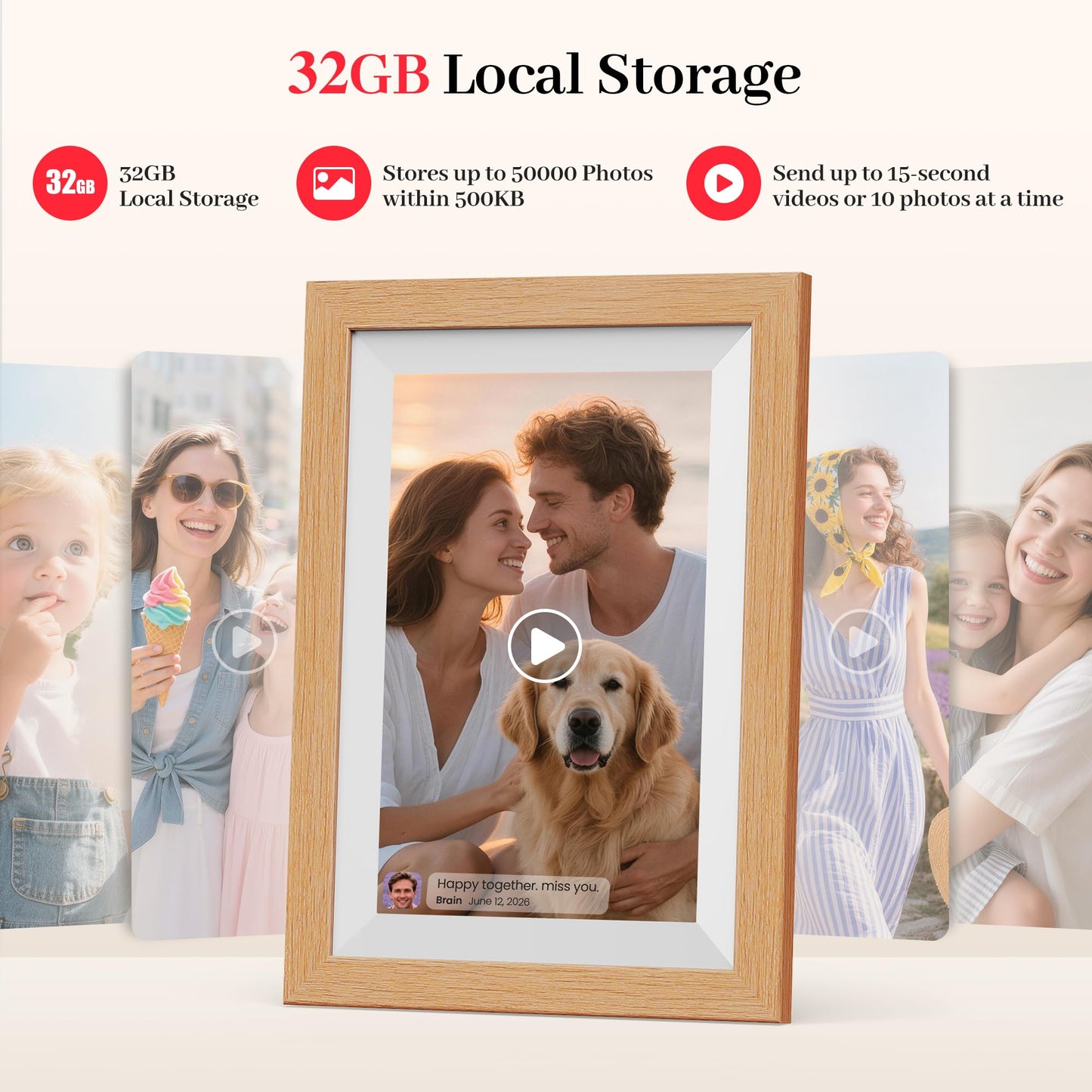 Frameo WiFi Digital Photo Frame 10.1 Inch Natural Wood - 1280x800 HD IPS Touch Screen Picture Frame Electronic, 32GB Memory, Auto Rotate, Digital PictureFrame for Sharing Photos and Videos
