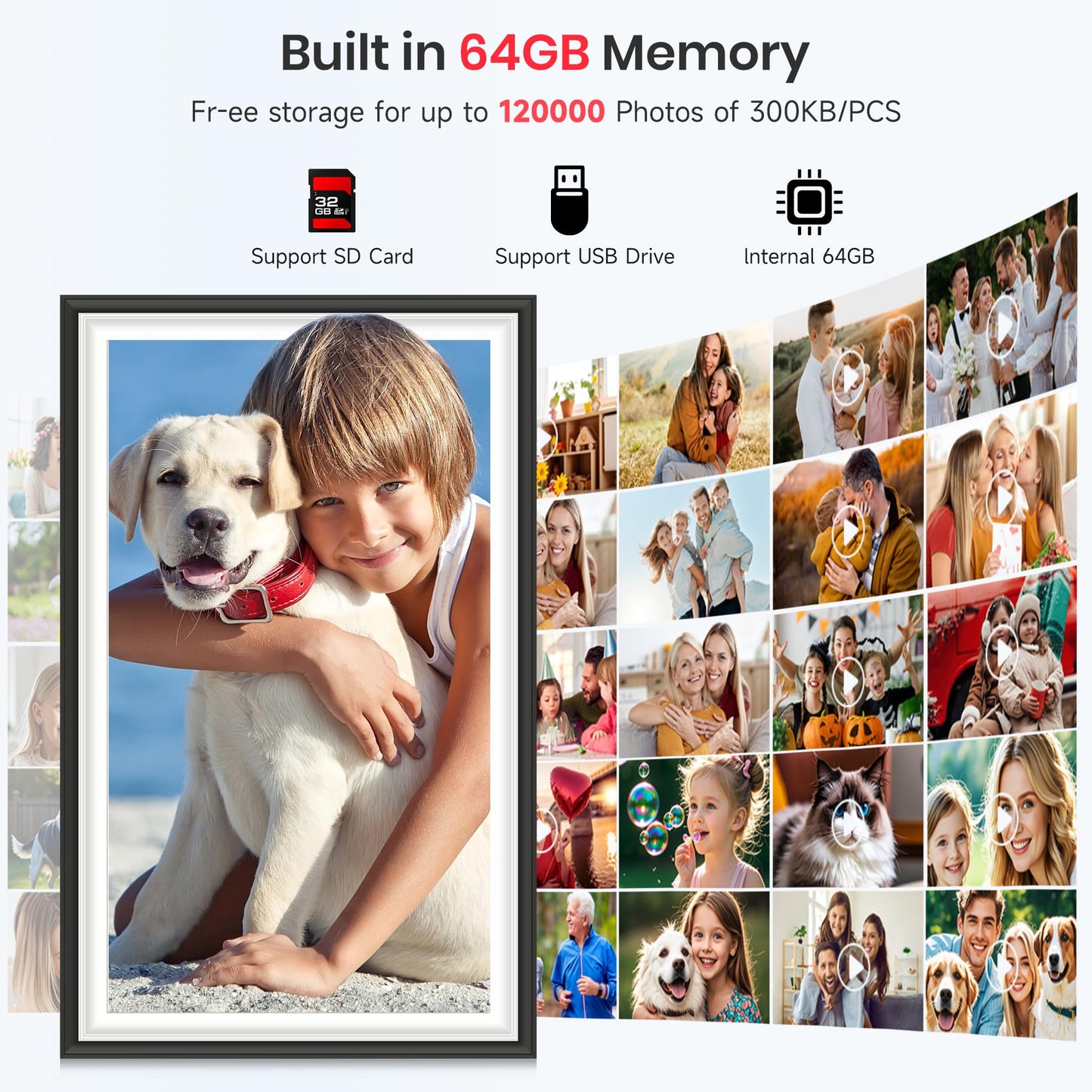64GB 15.6 inch Frameo Digital Photo Frame WiFi -1920 * 1080 FHD Digital Picture Frame, IPS Touch Screen Electronic Frames with Auto-Rotate, Slideshow, Wall-Mounted, Share Photos Videos Instantly