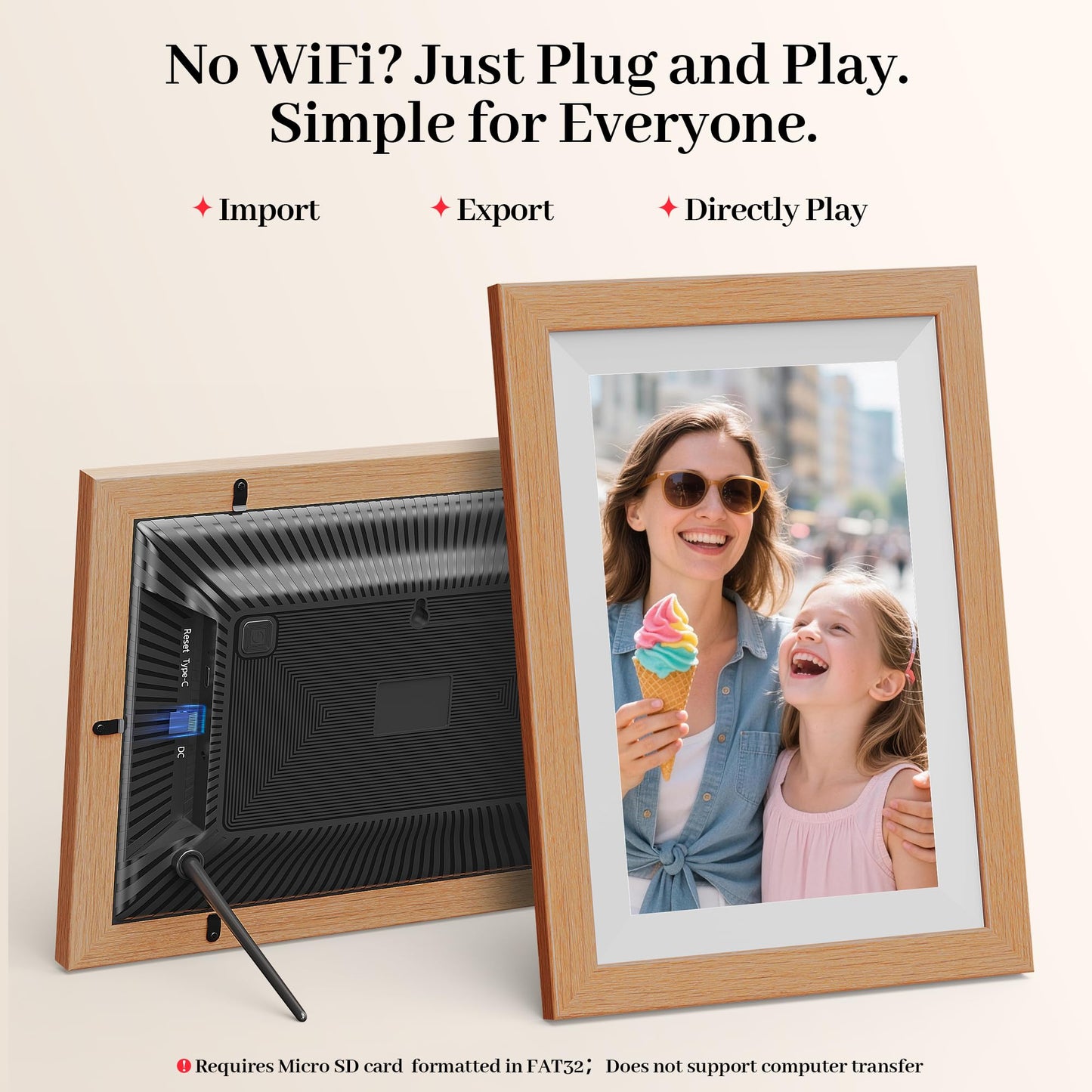 Frameo WiFi Digital Photo Frame 10.1 Inch Natural Wood - 1280x800 HD IPS Touch Screen Picture Frame Electronic, 32GB Memory, Auto Rotate, Digital PictureFrame for Sharing Photos and Videos
