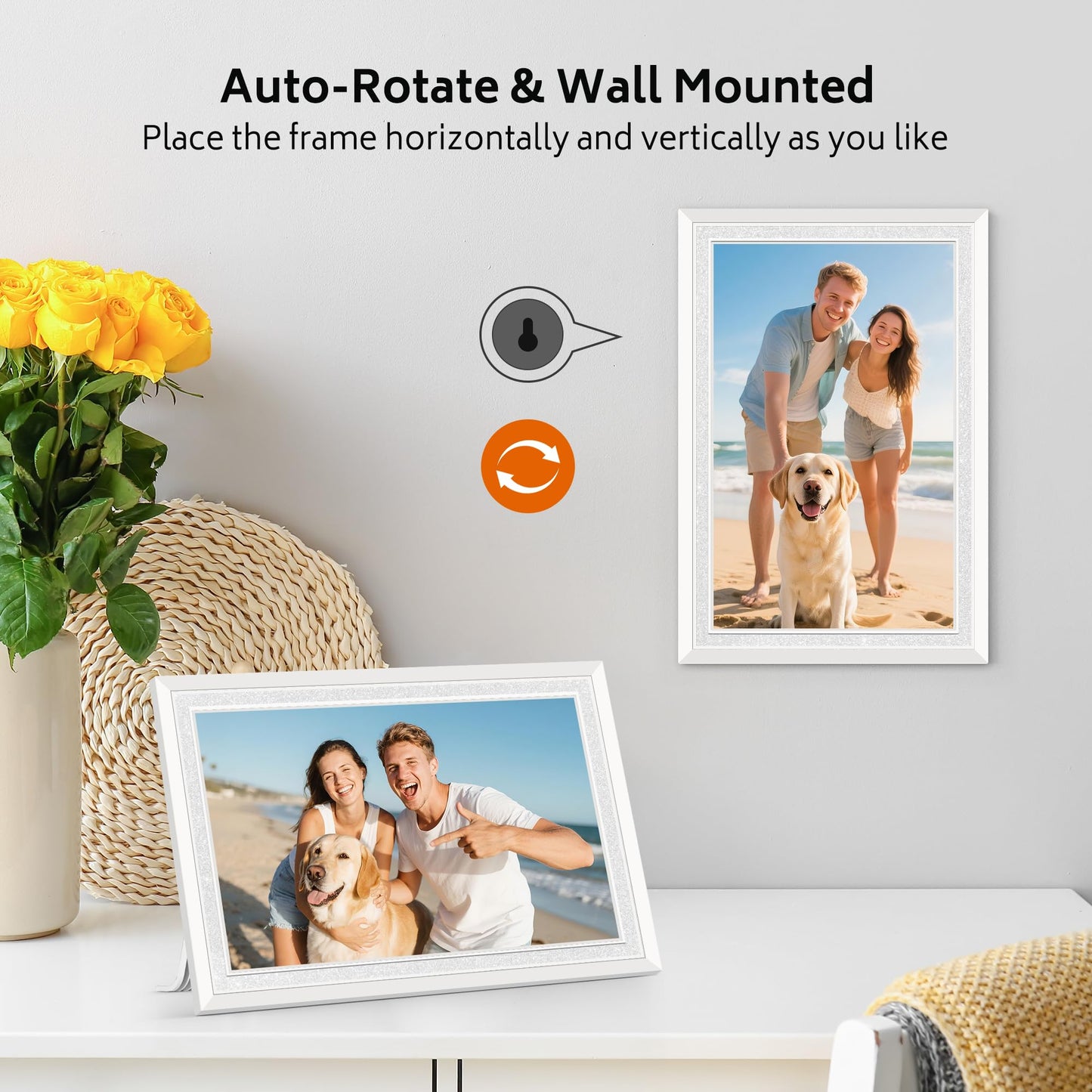 BIGASUO WiFi Digital Photo Frame 10.1 Inch with Frameo App - 1280x800 HD IPS Touch Screen Picture Frame Electronic, 32GB Memory, Auto Rotate, Wall Mountable, Digital PictureFrame for Sharing Photos and Videos