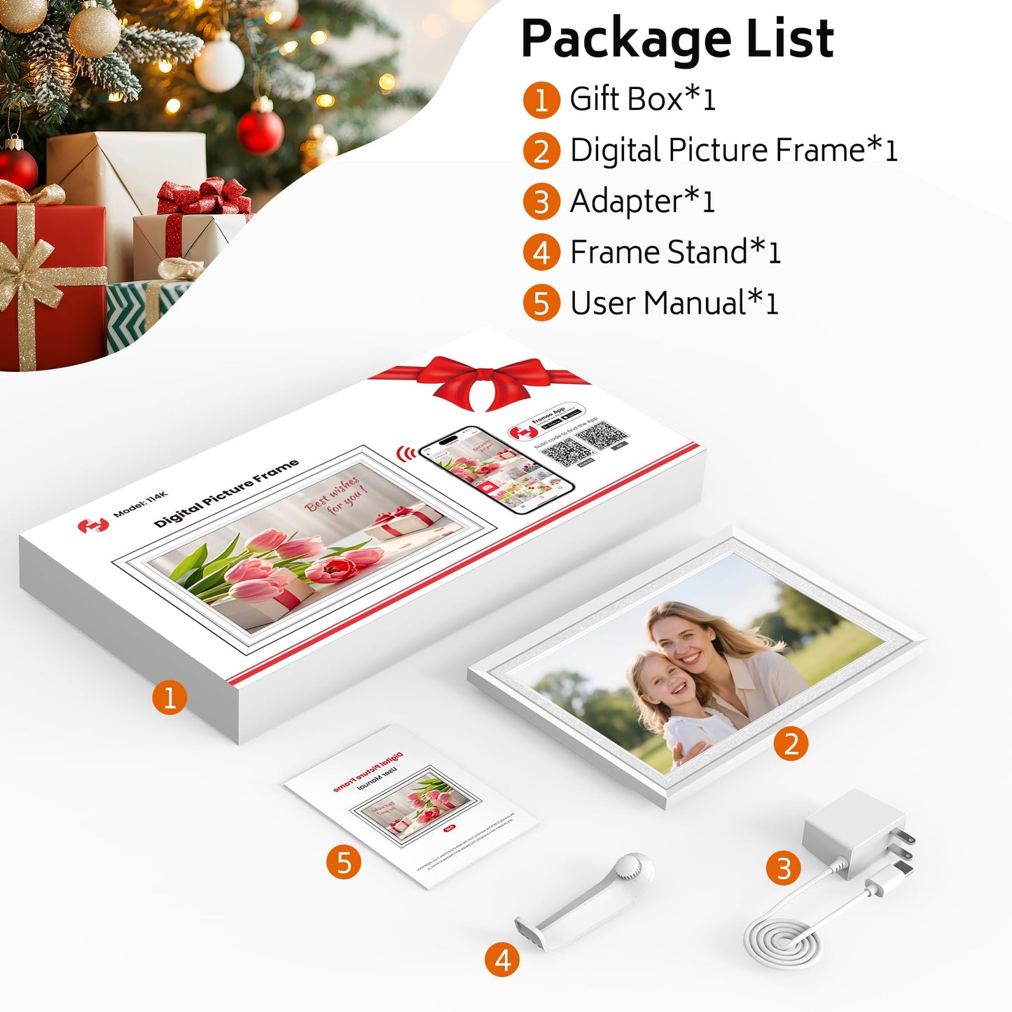 BIGASUO WiFi Digital Photo Frame 10.1 Inch with Frameo App - 1280x800 HD IPS Touch Screen Picture Frame Electronic, 32GB Memory, Auto Rotate, Wall Mountable, Digital PictureFrame for Sharing Photos and Videos