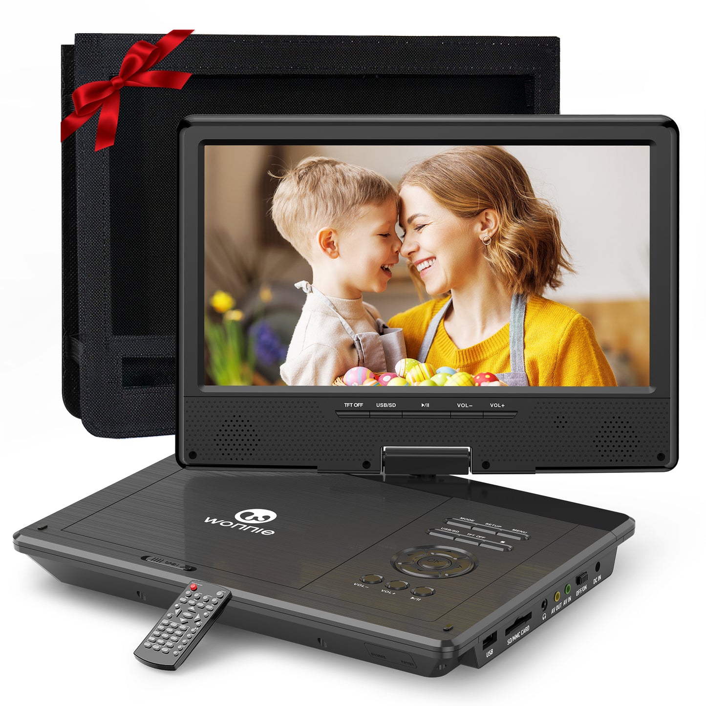 WONNIE 12.5" Portable DVD Player, Premium 10.5" HD Swivel Screen DVD Player for Kids, Built in 5 hours Rechargeable Battery Car DVD Player Support USB/SD Card/Sync TV (Car Headrest holder included)