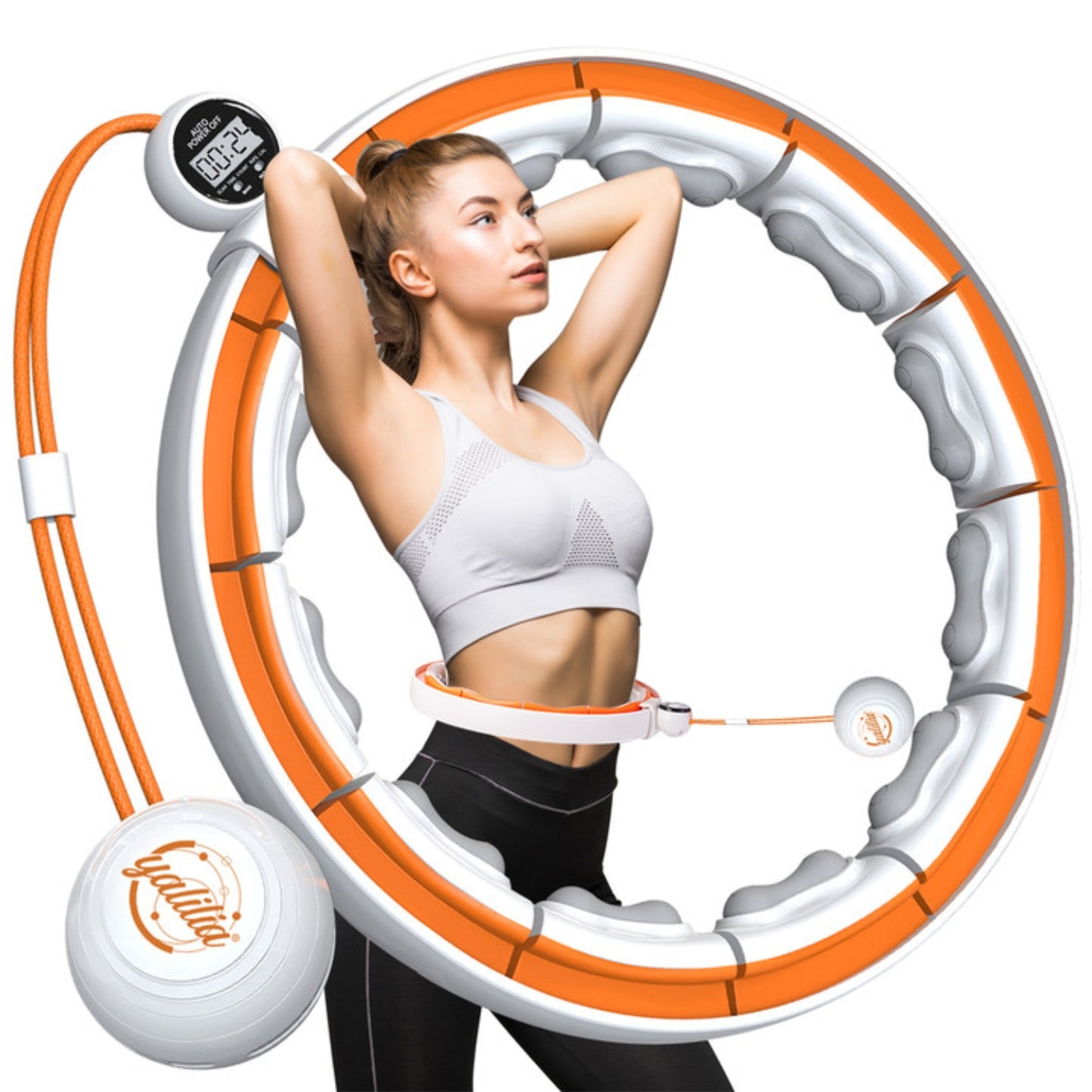 Yalilia Adults Exercise Weighted Hula Fit Hoop for Weight Loss,Infinity Smart Hula Fit Hoops with Timer, Abdominal Exercise Orange Hula Fit Hoop for Women and Beginners up to 40 inch