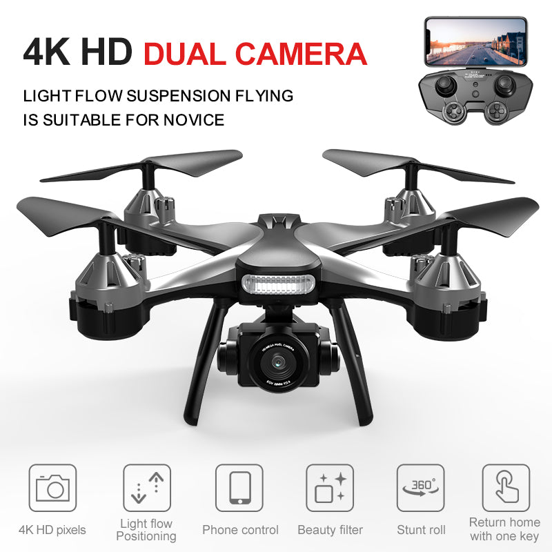 Drone with Camera, Dual Camera 4K HD Drone, Toy Gift for Adults, Kids, Beginners, WiFi FPV Real Time Video, HD Mapping with LED Night Light, One Key Takeoff/Landing, Altitude Hold, Gesture Photo Takin