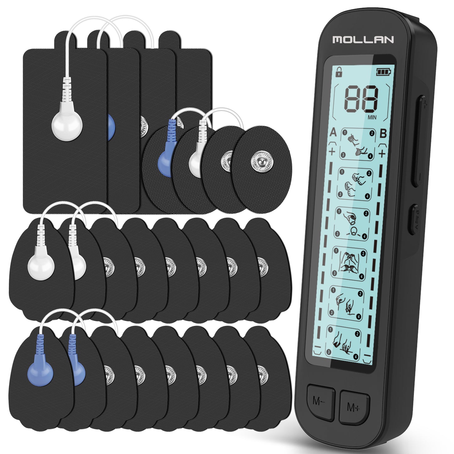 Mollan Dual Channel TENS Unit 24 Modes Electronic Pulse Massager with 12x2 Electrode Pads, EMS Muscle Stimulator Therapy for Lower, Shoulder, Arm, Back, Leg, Foot, and Arthritis Pain