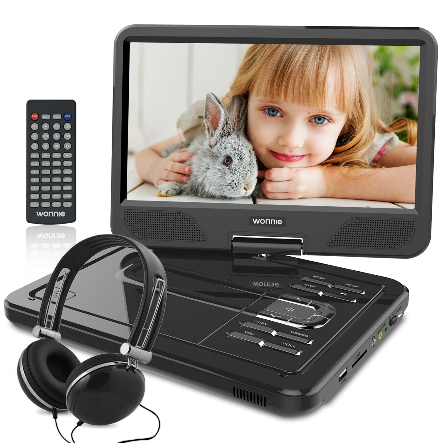1038 WONNIE 2021 Upgrade 12.5” Portable DVD Player with 10.5 inches 270° Swivel Screen Built-in 6 Hrs Rechargeable Battery SD Card and USB, Direct Play in Formats AVI/MP3/JPEG/RMVB (12.5, Black)