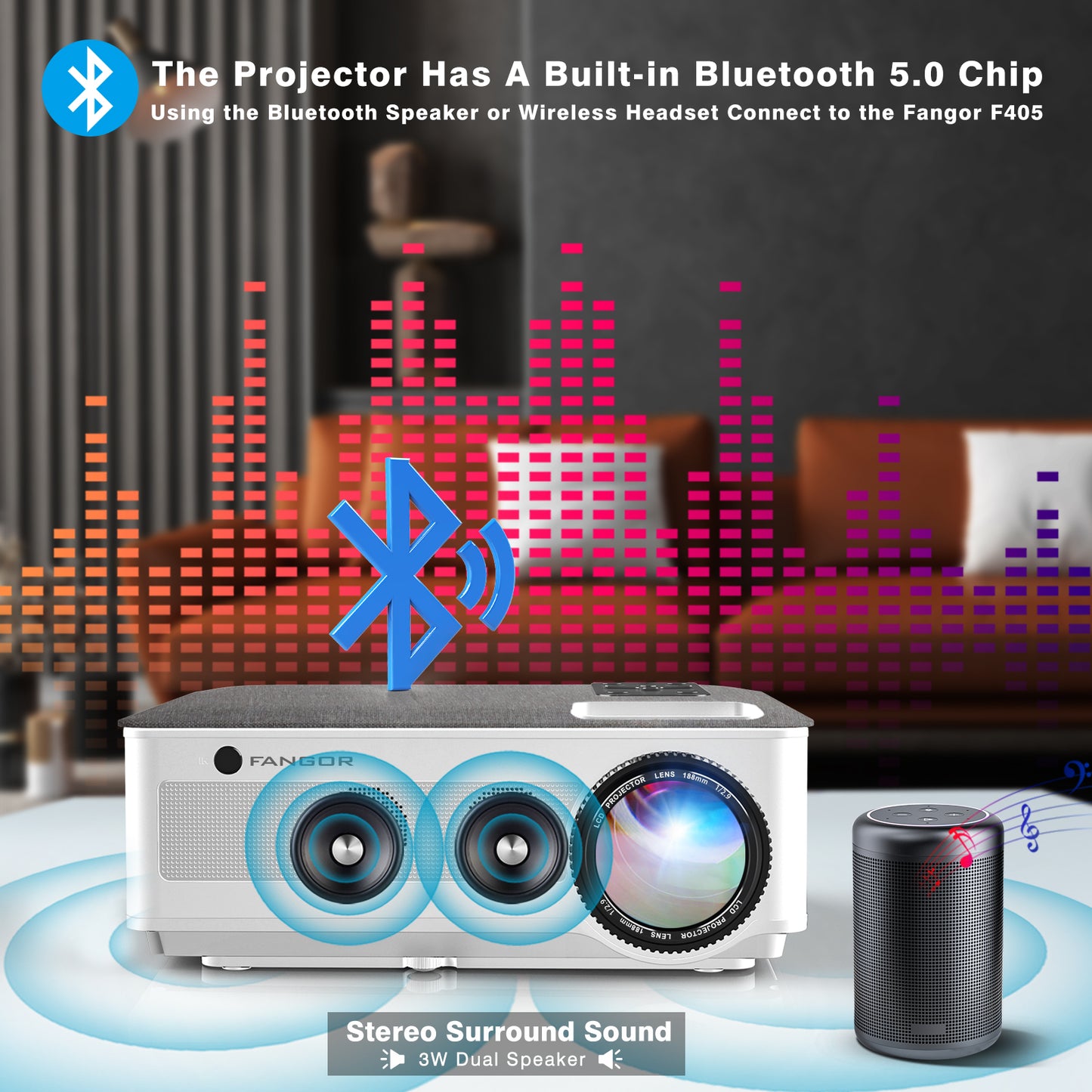 FANGOR 405 HD Projector, WiFi Projector Bluetooth 7500 Lux  [120''Screen Included]