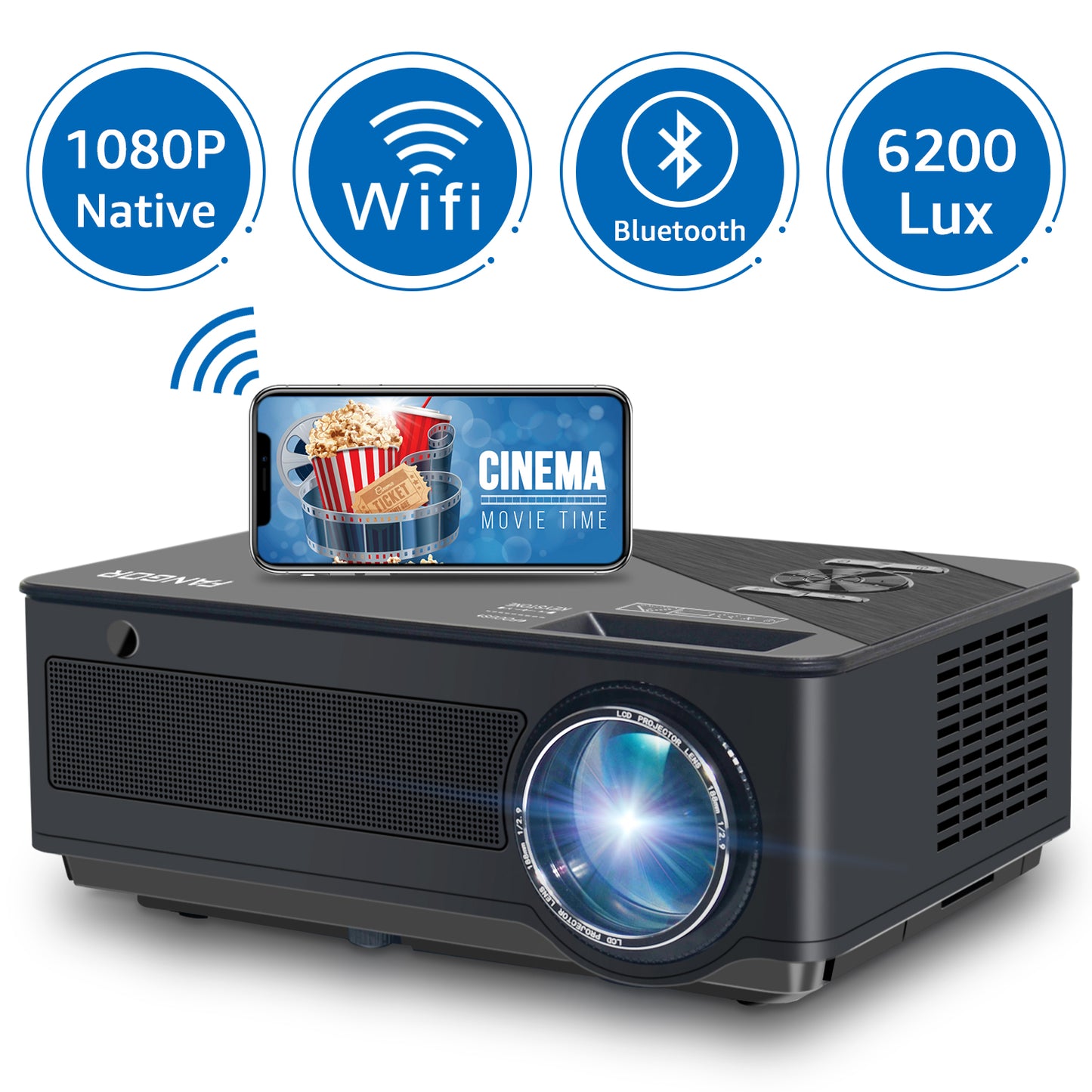 Videoprojecteur Wifi Bluetooth, WiMiUS 1080p Full HD Projecteur