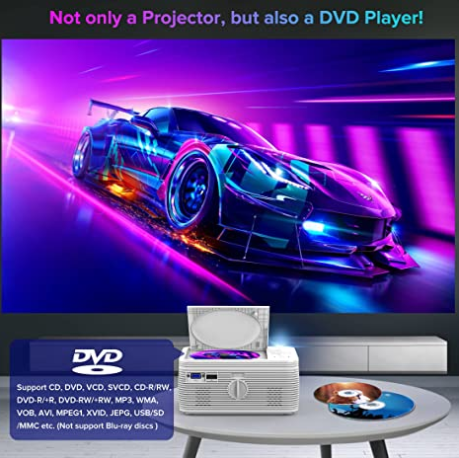 🔥🔥BIGASUO ‎Pro302 HD Bluetooth Projector Built in DVD Player