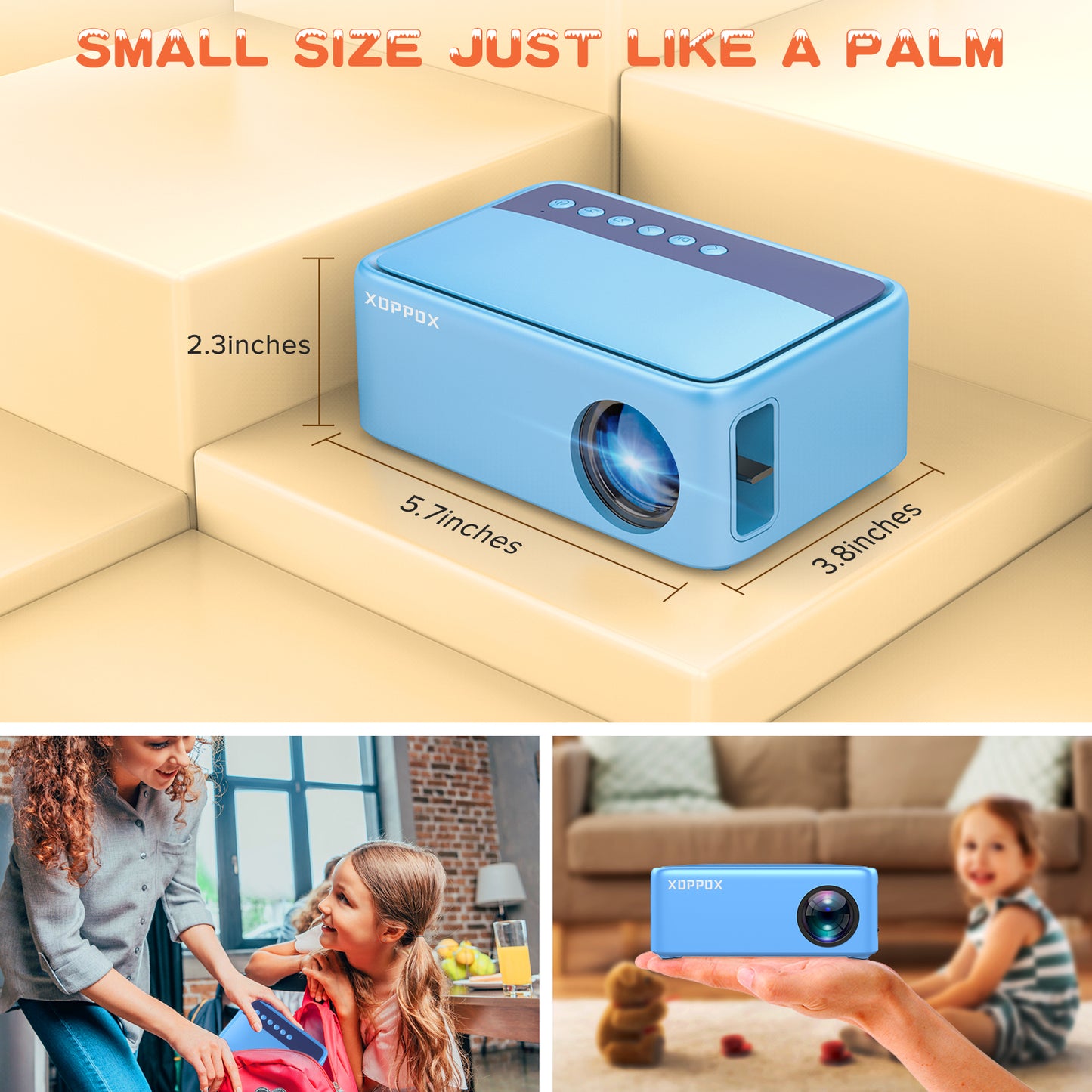 Mini Video Projector for Cartoon, Portable Outdoor Movie Projector for Kids Gifts, XOPPOX Small Home Theater Projector for Phone with HDMI USB AV Interfaces