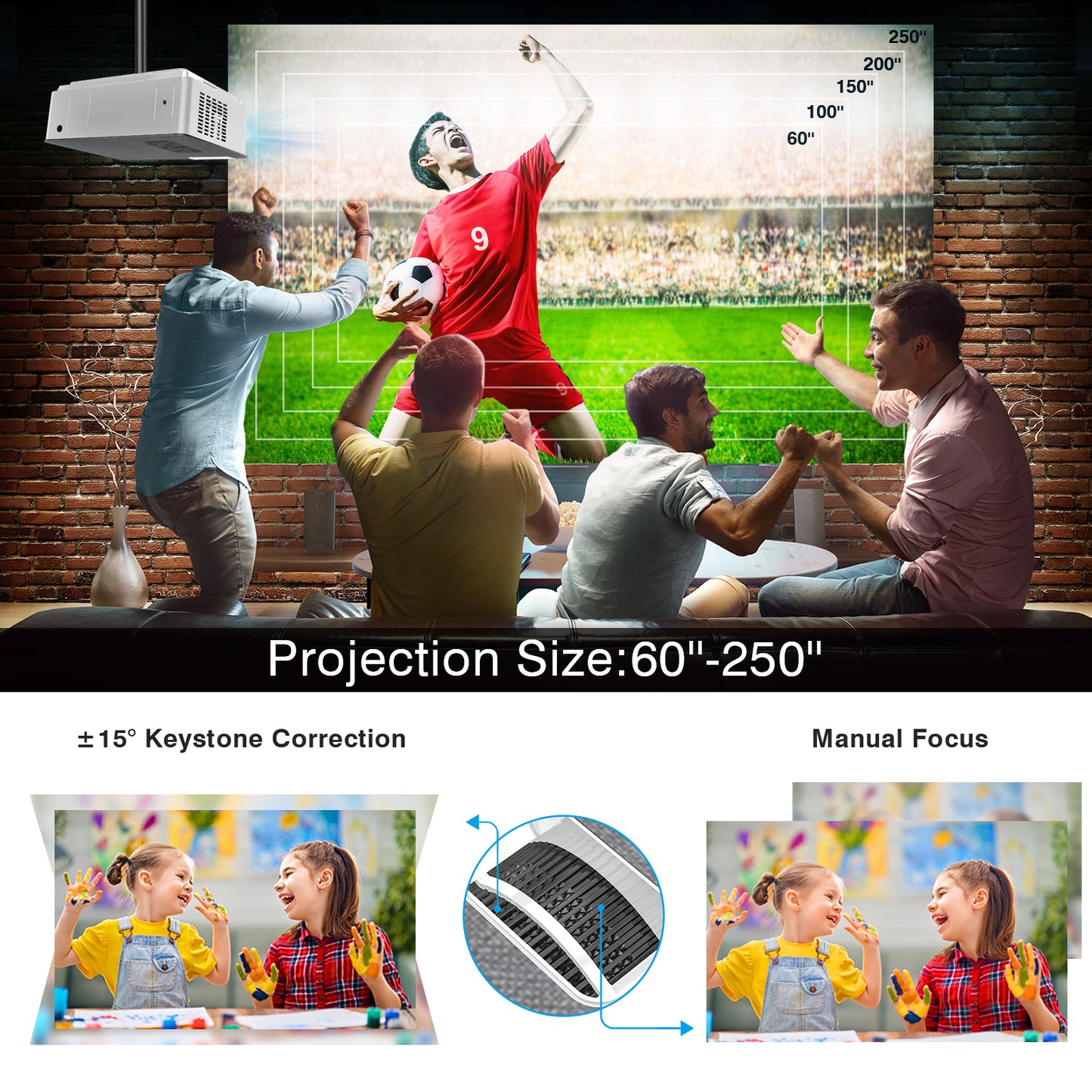 FANGOR 405 HD Projector, WiFi Projector Bluetooth 7500 Lux  [120''Screen Included]