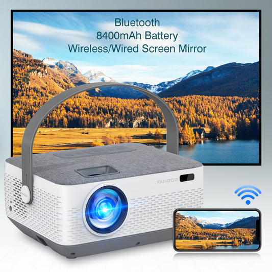 FANGOR 601 WiFi Projector Bluetooth 8400mAh Battery, Rechargeable Portable Home Projector,  1080P Supported