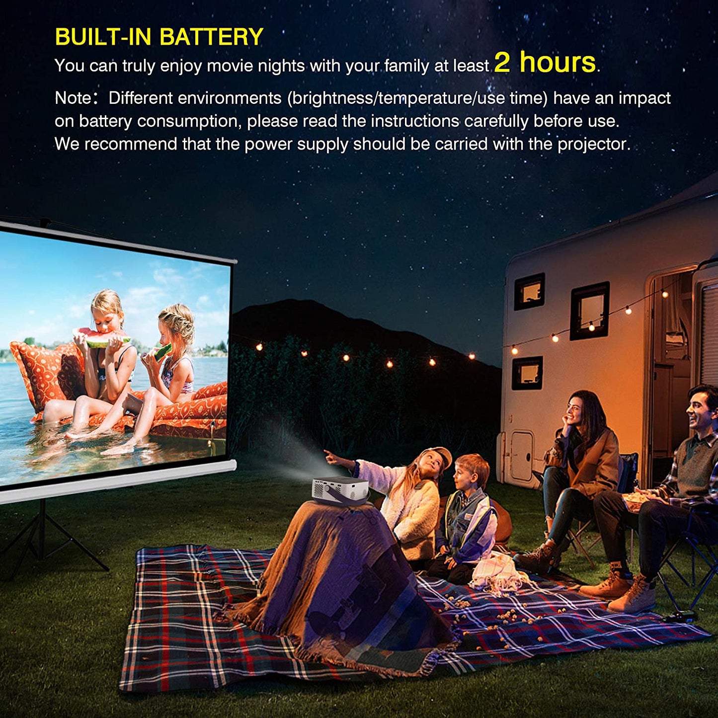 FANGOR 601 WiFi Projector Bluetooth 8400mAh Battery, Rechargeable Portable Home Projector,  1080P Supported