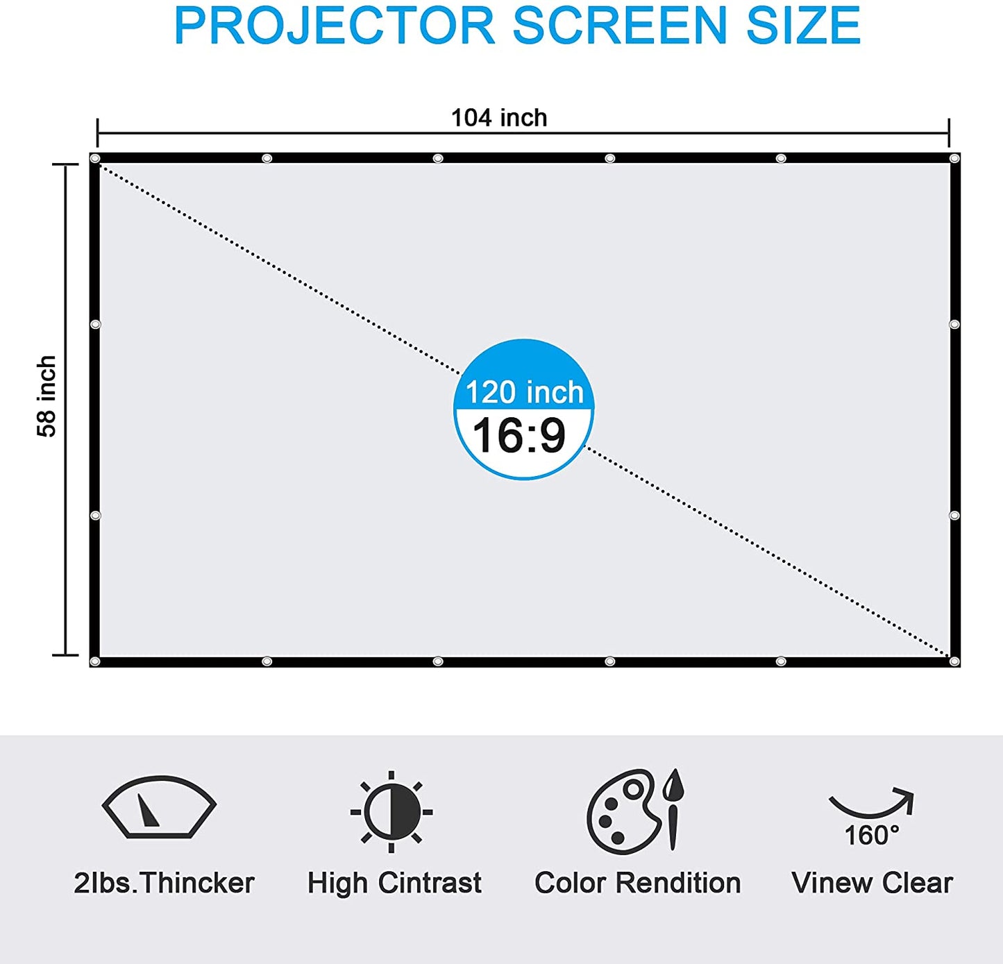 FANGOR 120" Projector Screen, Foldable 16:9 HD Anti-Crease Portable Outdoor Movies Screen, Ideal choice for Home Theater