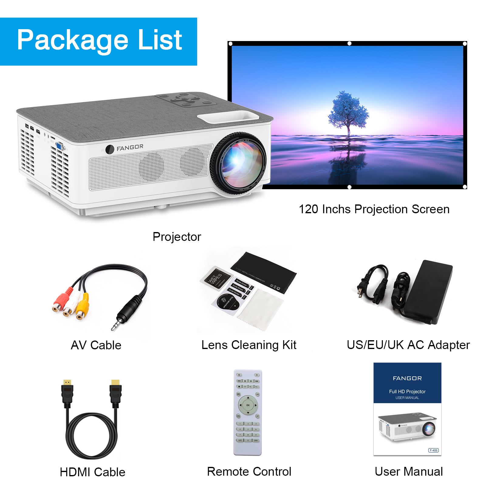 Fangor F-405 Full HD 1080P high quality Projector with 120