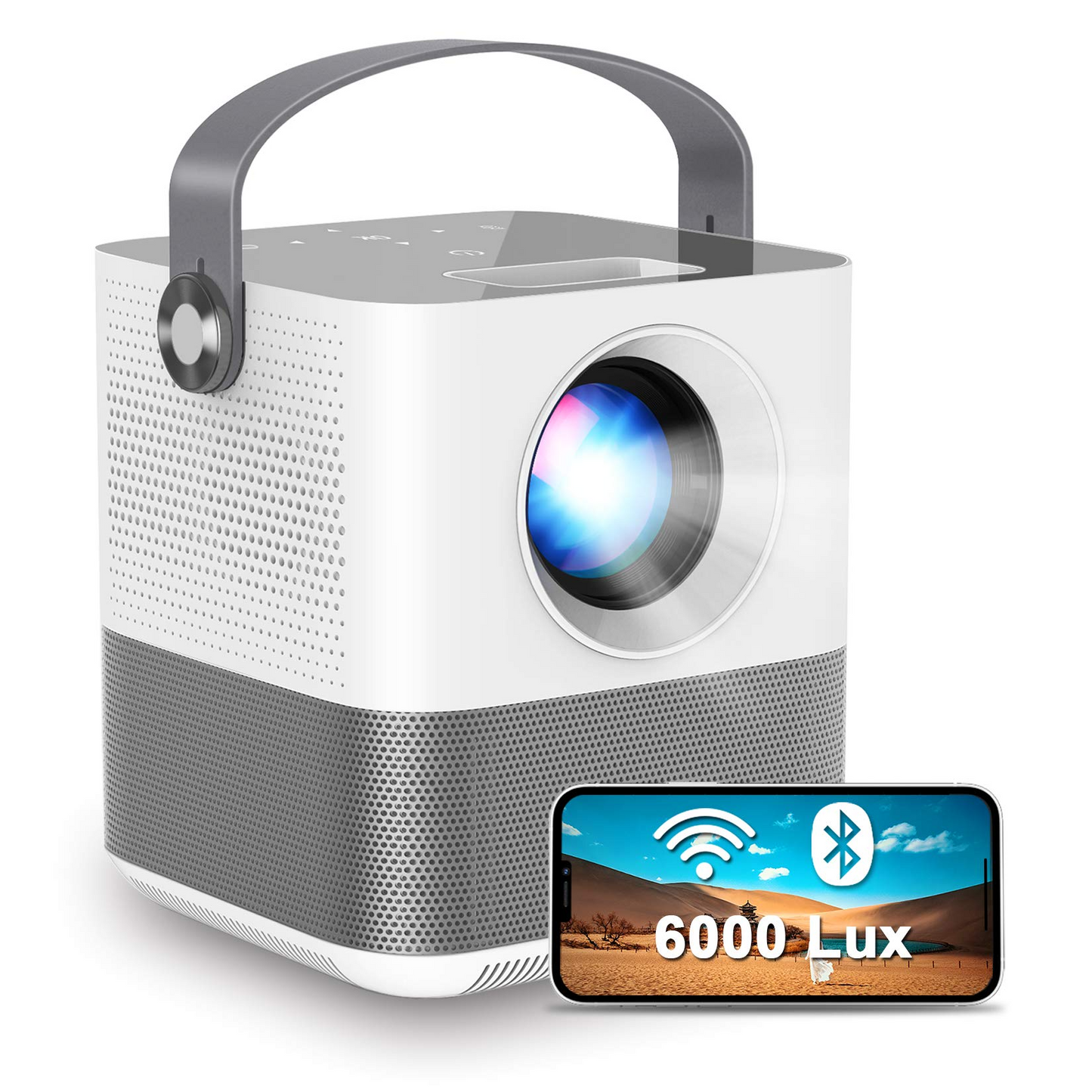 FANGOR WiFi Projector, 200" Display&1080P Supported, 360° Speaker/Bluetooth, 6000L Portable Wireless Mini Projector for Outdoor Movie, Sync Smartphone Screen via WiFi/USB Cable, for iOS/Android