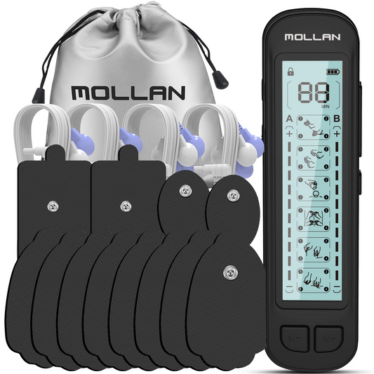 Mollan Dual Channel TENS Unit 24 Modes Electronic Pulse Massager with 12x2 Electrode Pads, EMS Muscle Stimulator Therapy for Lower, Shoulder, Arm, Back, Leg, Foot, and Arthritis Pain