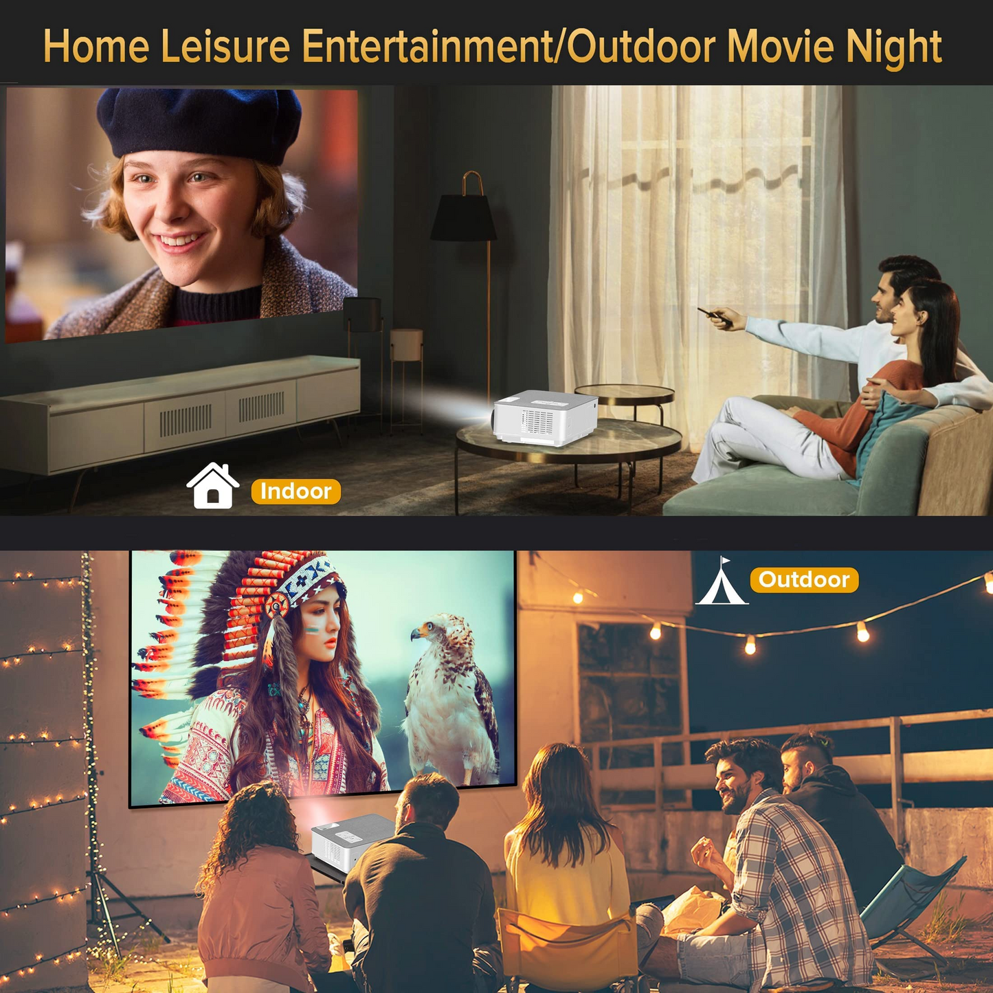 Native 1080P Projector 5G WiFi and Bluetooth, FANGOR 8500L Outdoor Projector 4K Support, Home Movie Projector Compatible with TV, PC, HDMI, USB, VGA, iOS/Android[120''Screen Included]